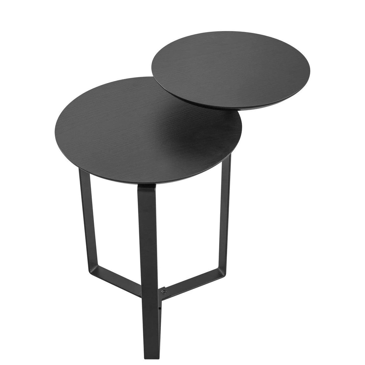 Mesa lateral no acabamento Nero com dois tampos redondos sobrepostos, vista superior