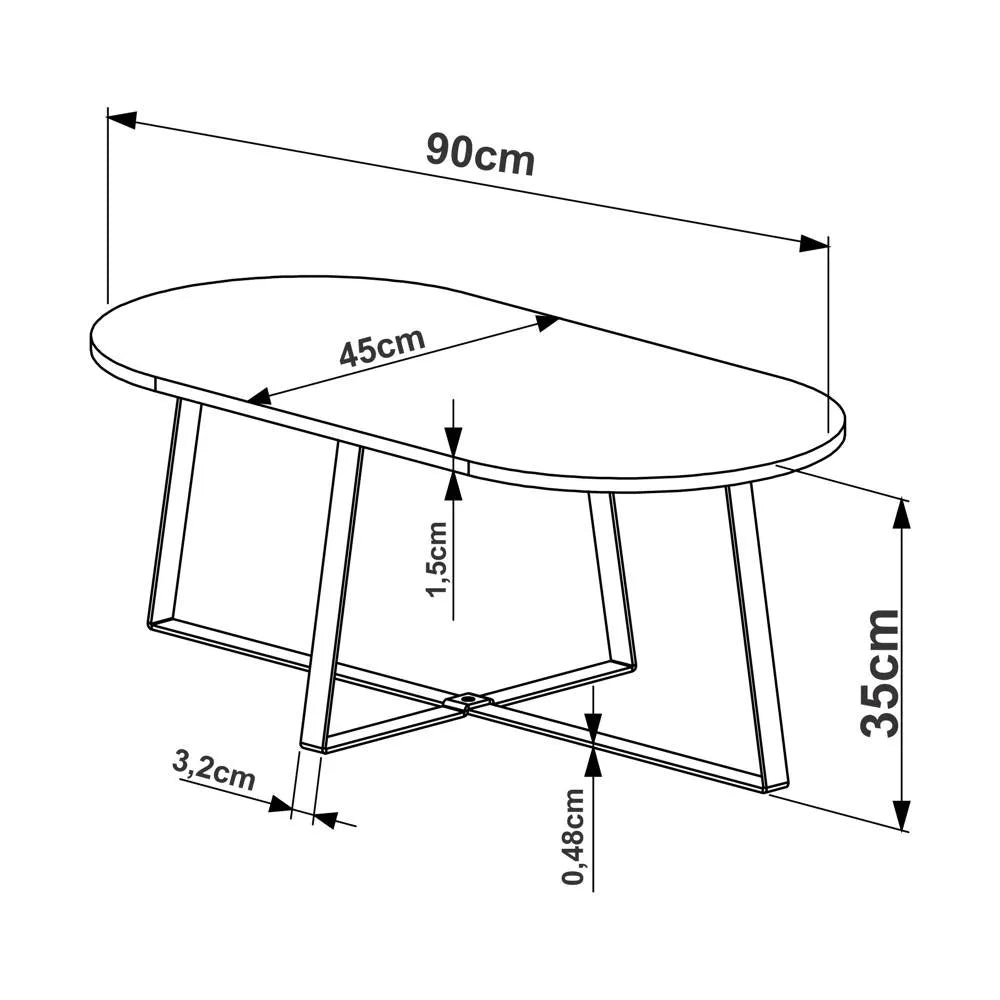 Desenho técnico da mesa de centro com as medidas