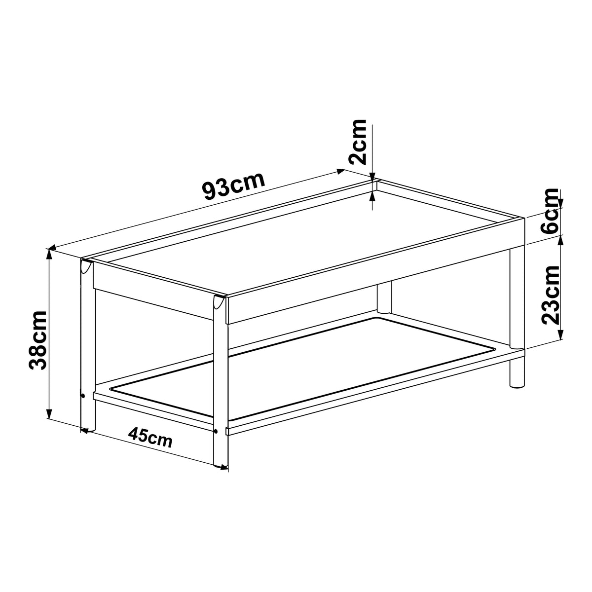 Desenho técnico da mesa de centro com as medidas