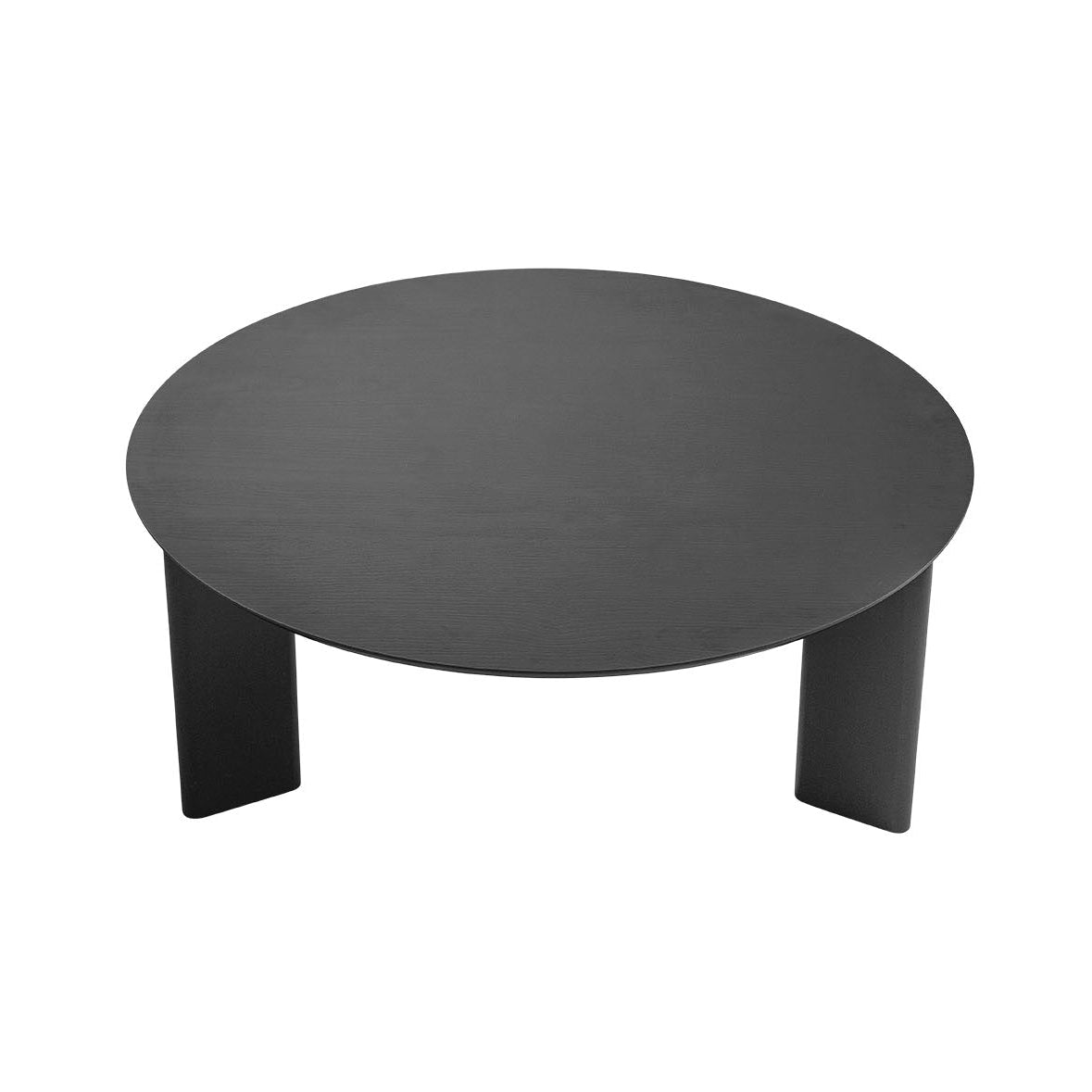 Mesa de centro redonda no acabamento Nero com tampo de borda fina, vista superior de três quartos