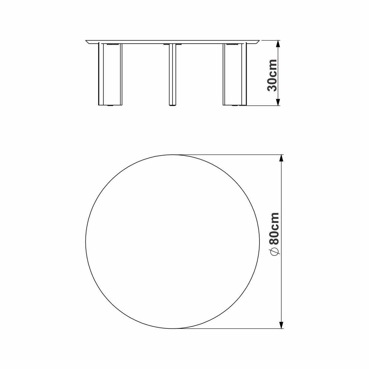 Desenho técnico da mesa de centro com as medidas