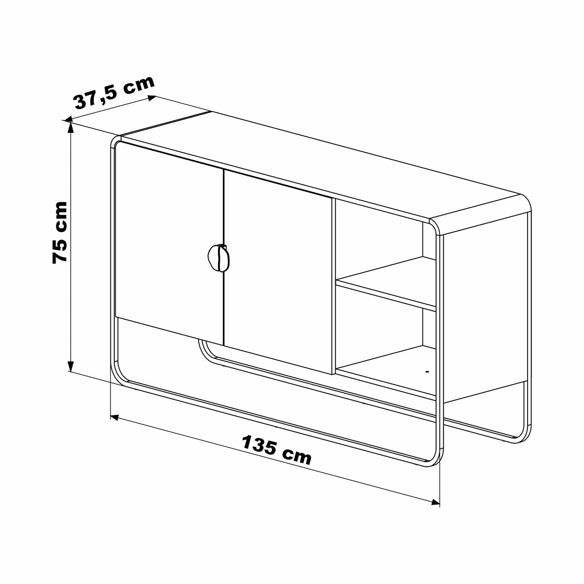 Desenho técnico do balcão buffet com as medidas