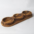 Travessa de madeira teca com 3 potinhos redondos marrom, em peça única