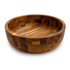 Bowl redondo de madeira maciça teca, entalhe em mosaico e interior polido