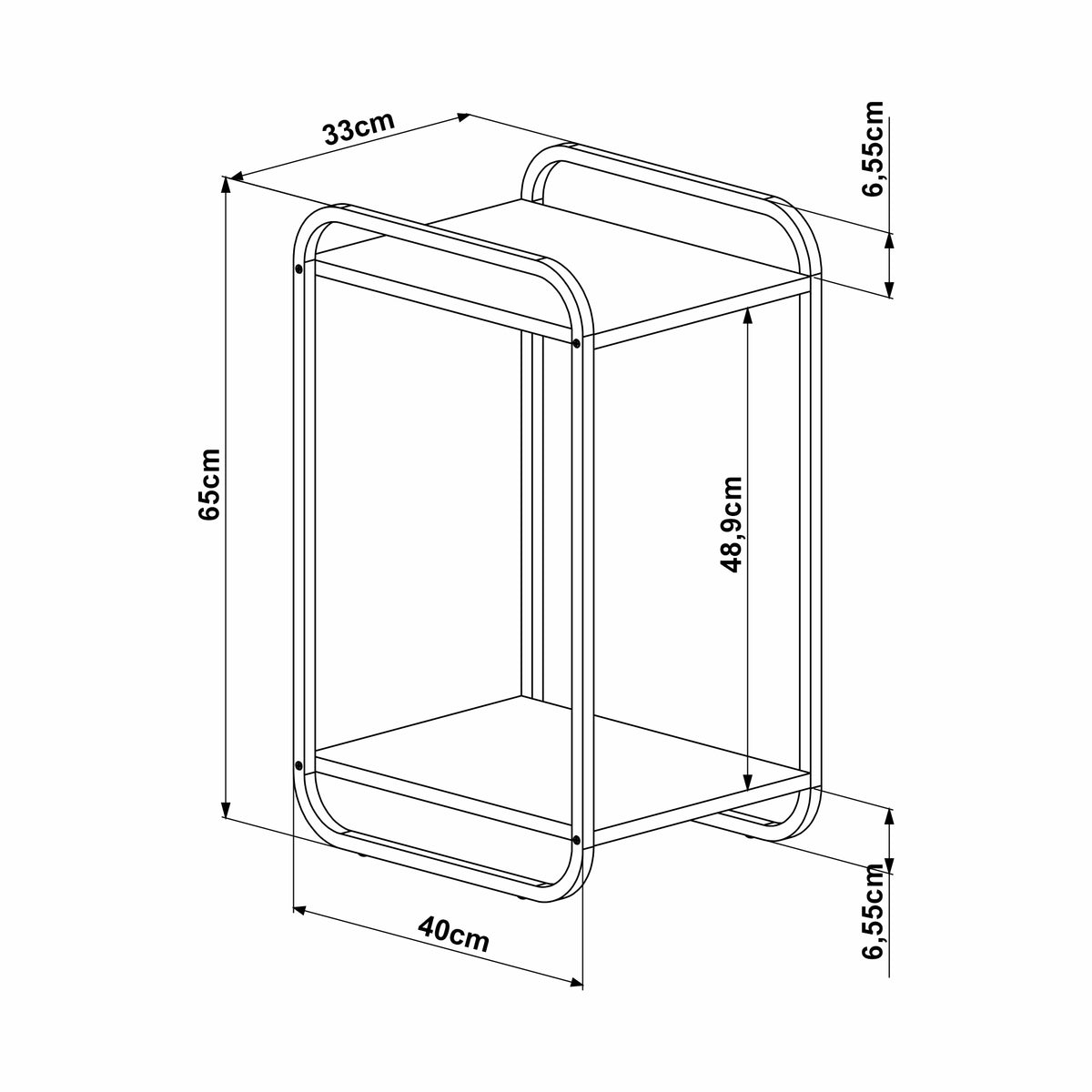 Desenho técnico da mesa lateral com as medidas