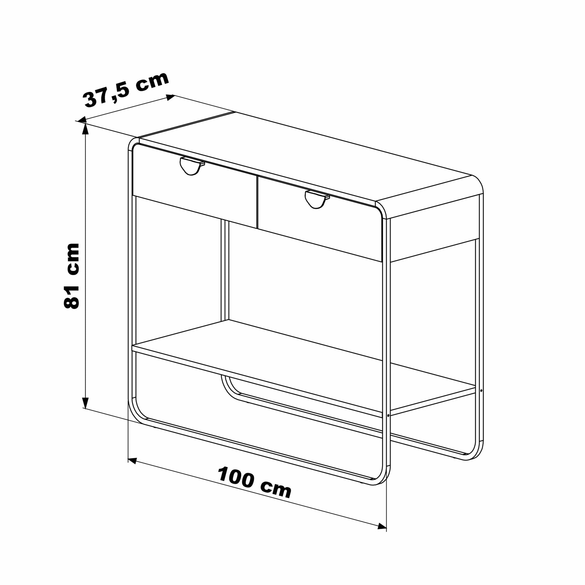 Aparador Dalia 100cm 2 Gavetas acabamento Nero/Preto com pés metálicos e design orgânico