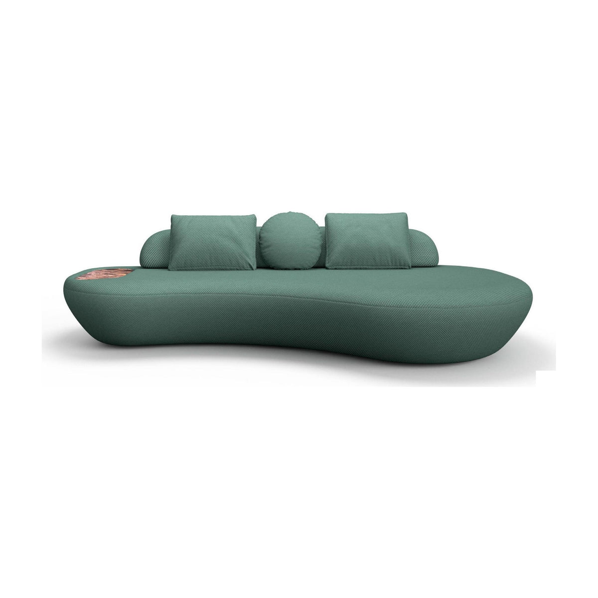 Sofá Enzo verde com chaise, três almofadas e assento amplo