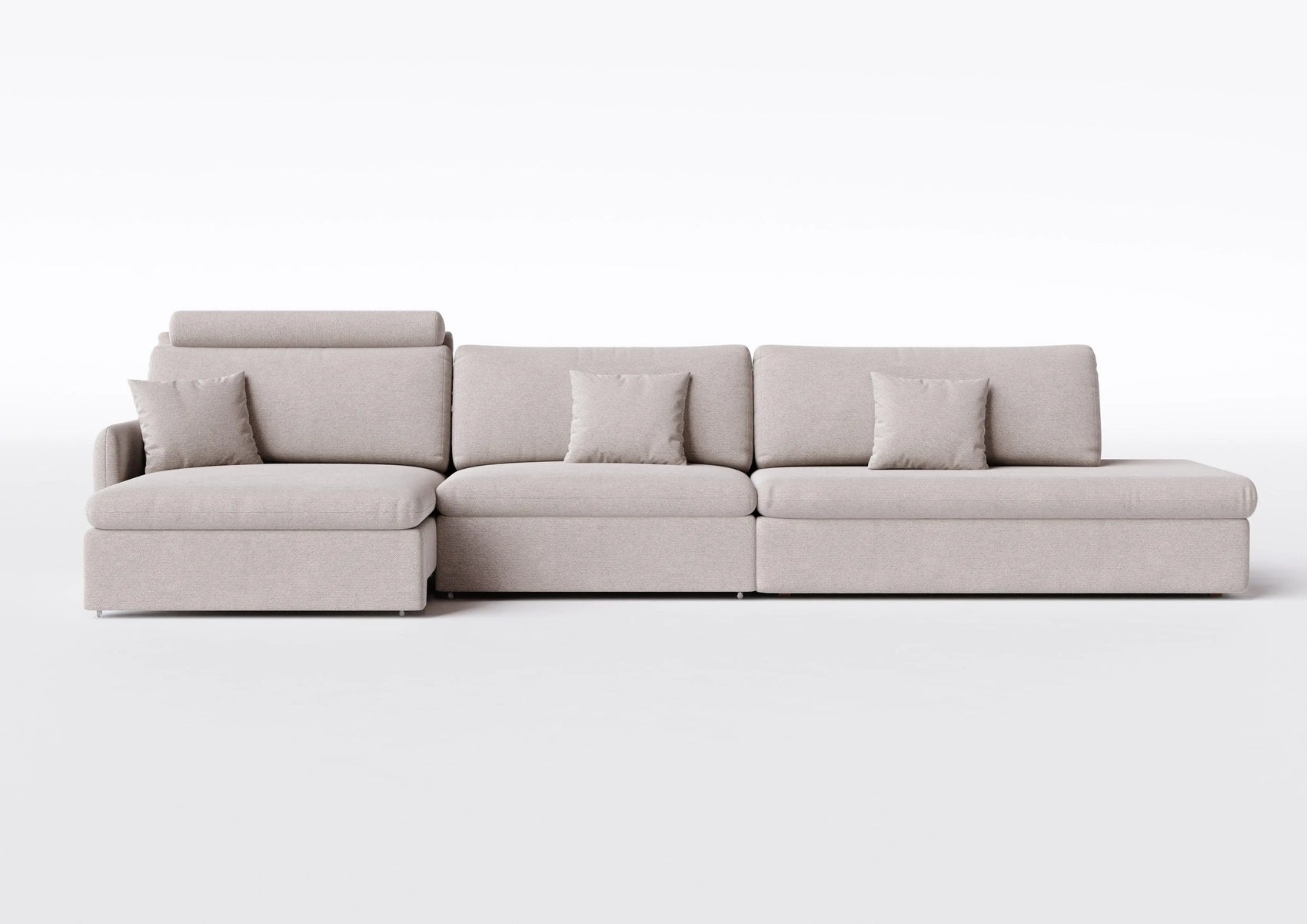 Sofá modular bege com chaise, design contemporâneo, almofadas inclusas para sala de estar