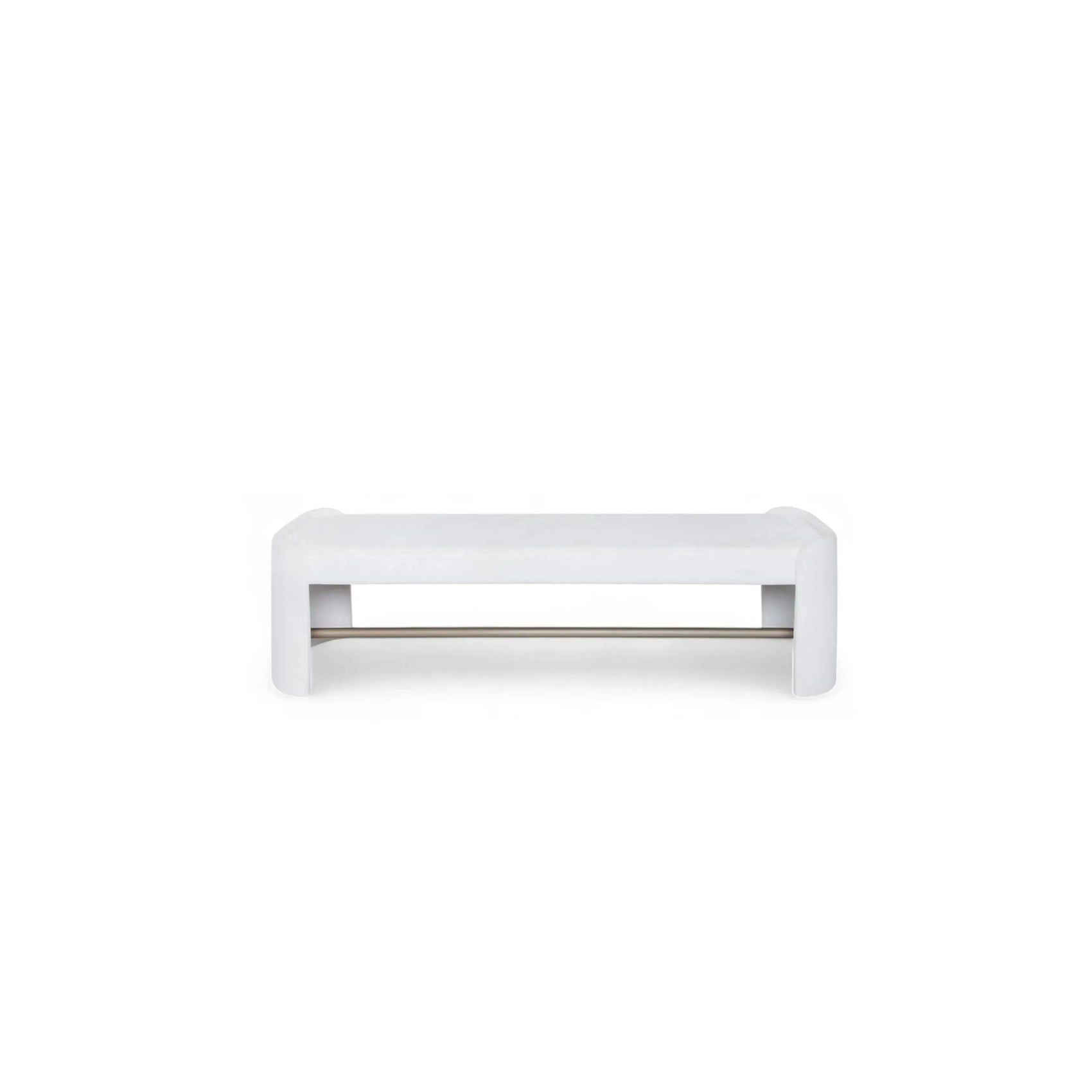 Banco Alba – banco estofado em bouclé com linhas orgânicas e design contemporâneo