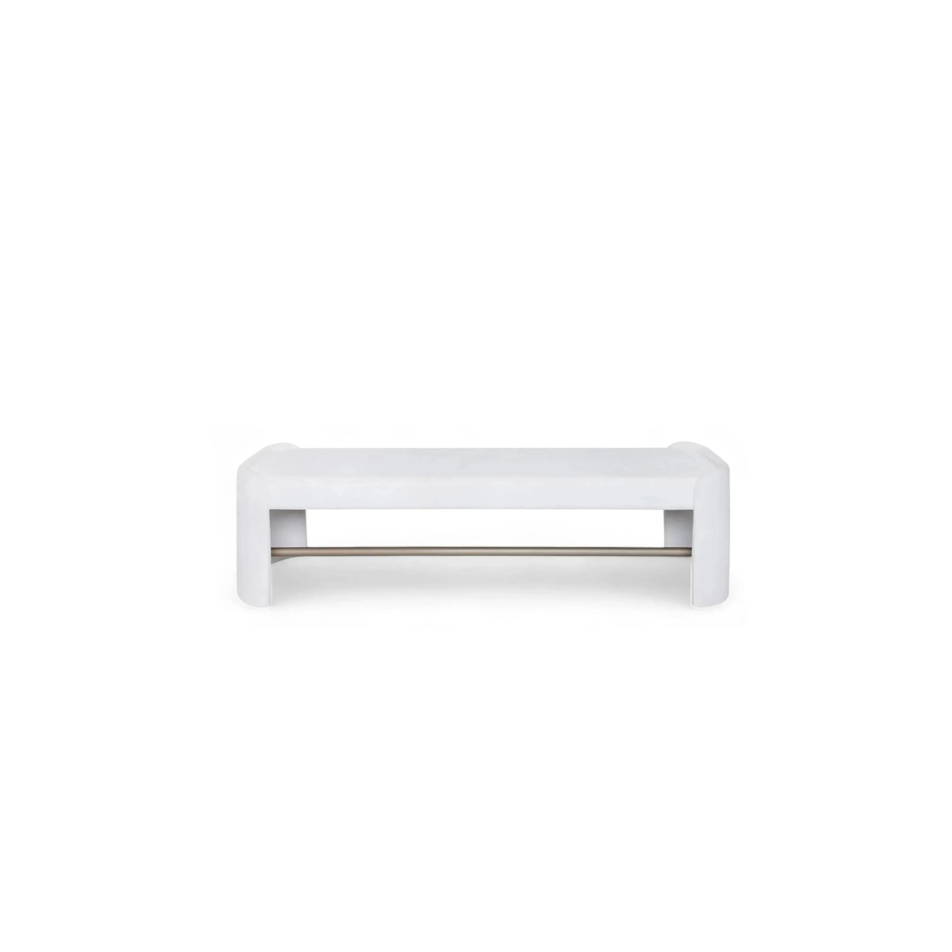 Banco Alba – banco estofado em bouclé com linhas orgânicas e design contemporâneo