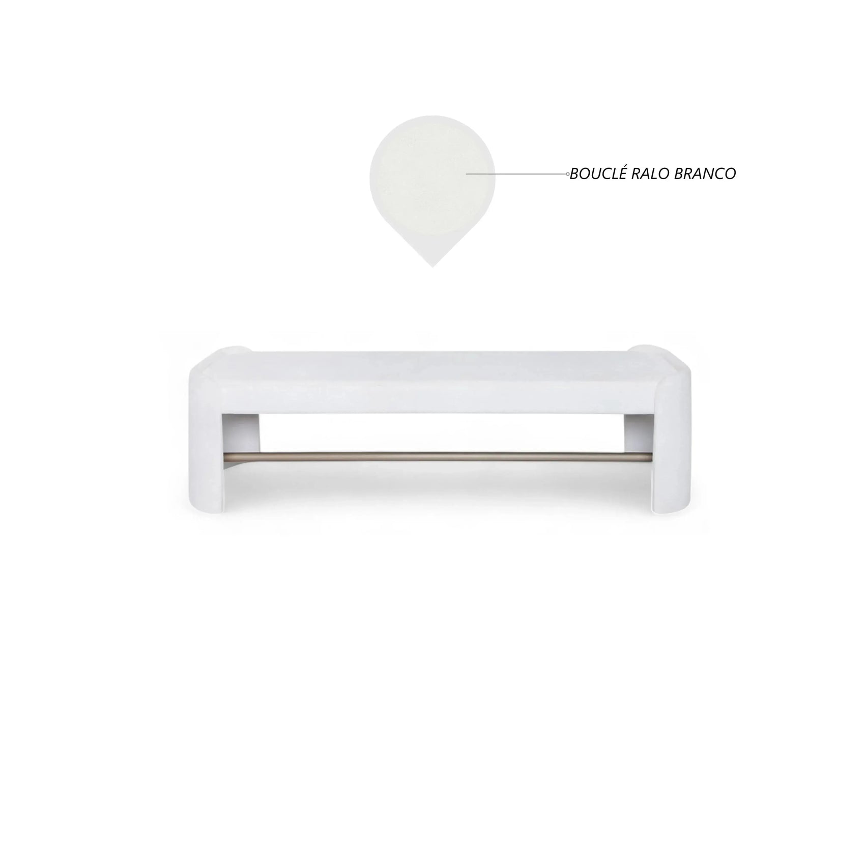 Banco Alba – banco estofado em bouclé com linhas orgânicas e design contemporâneo