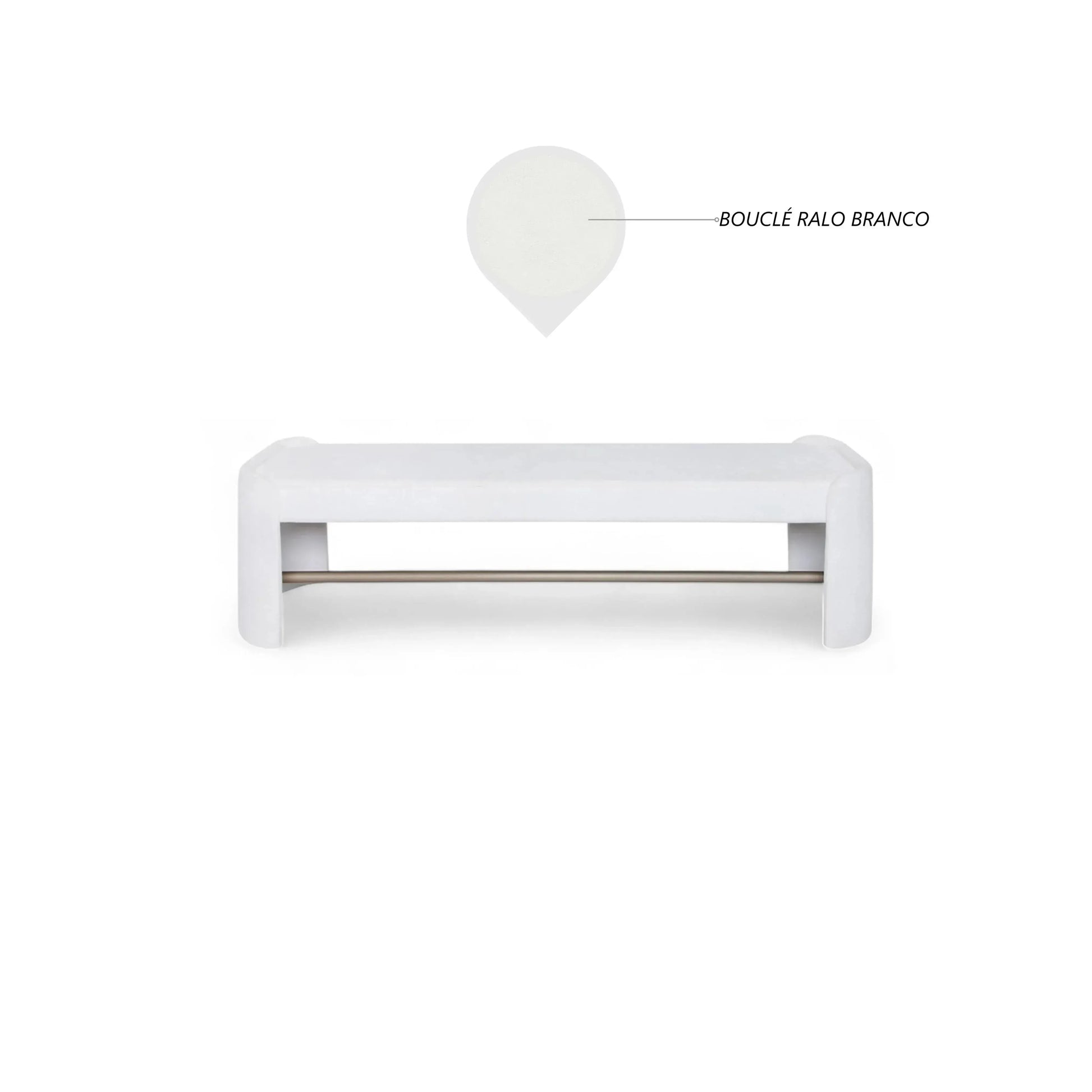Banco Alba – banco estofado em bouclé com linhas orgânicas e design contemporâneo