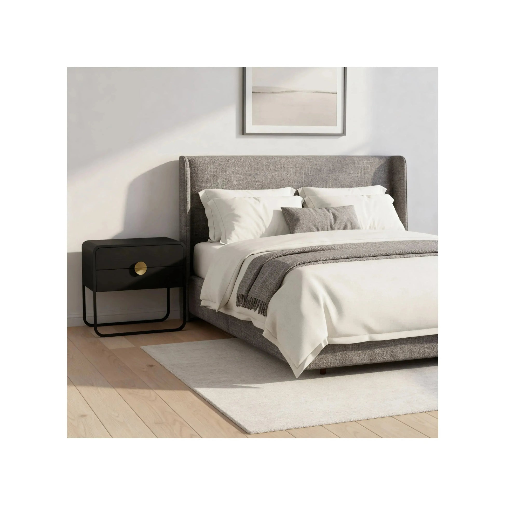 Cama Alvore – cama estofada de design delicado com proporções equilibradas em linho ou bouclé