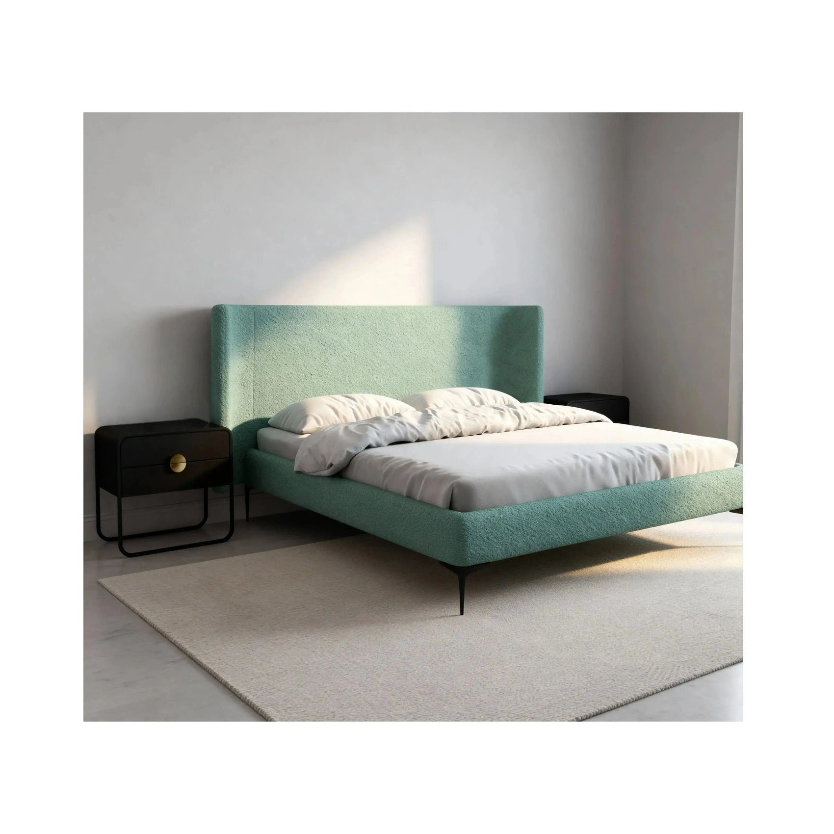 Cama Arabella – cama estofada com cabeceira curva contemporânea e design arrojado