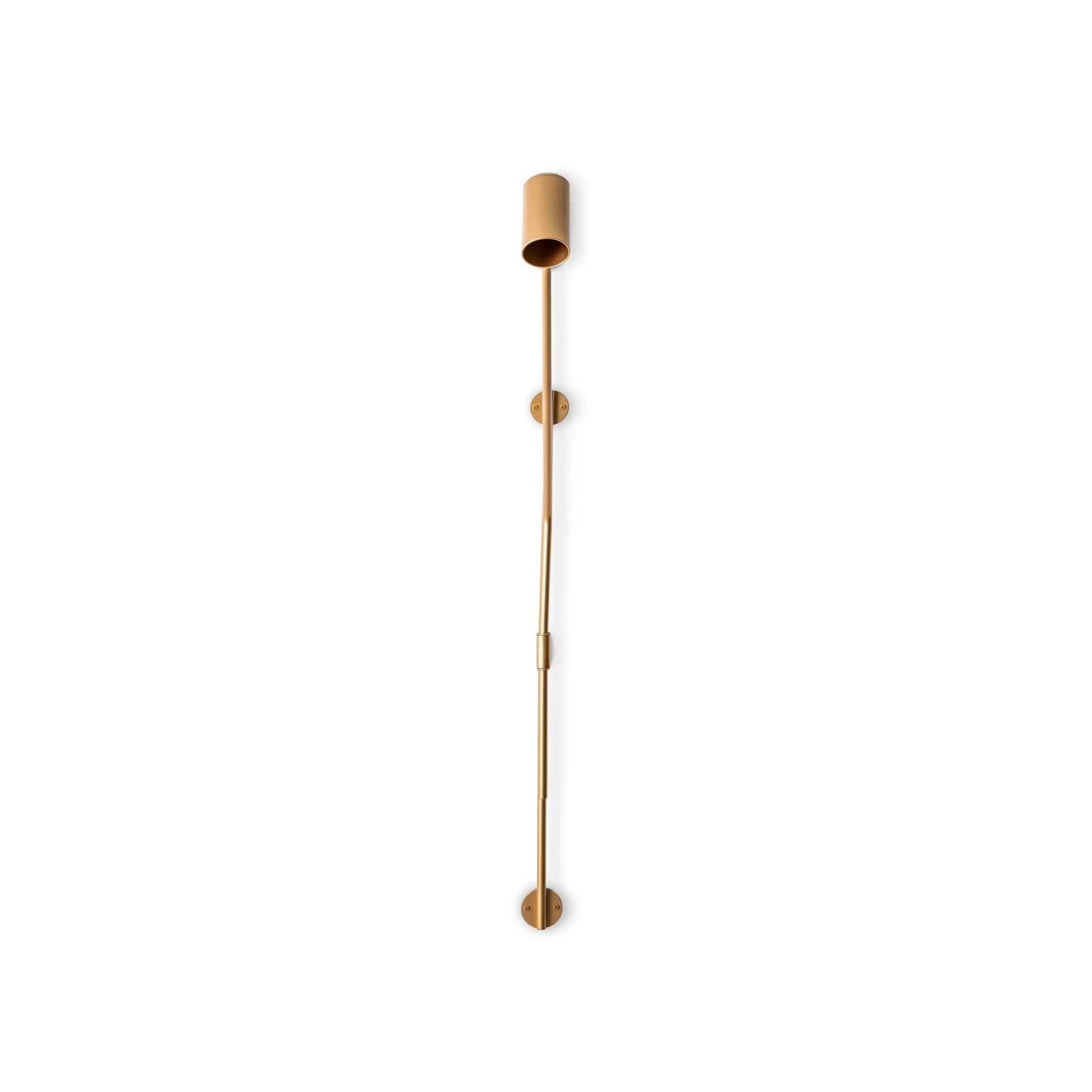 Arandela articulada de parede com refletor cilíndrico dourado e base circular