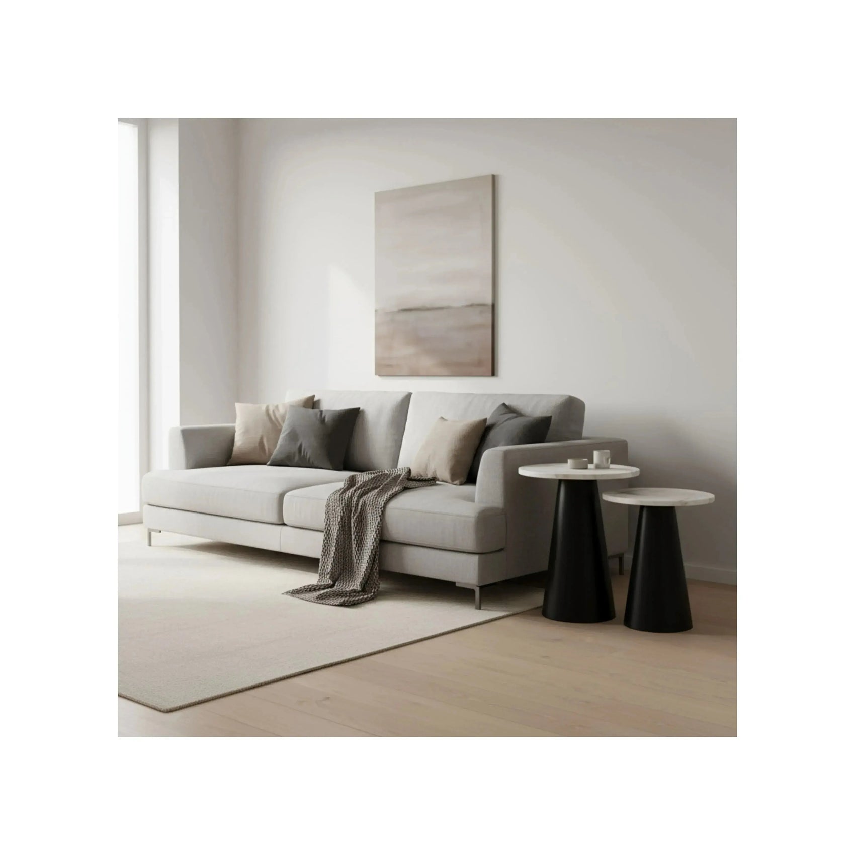 Combo Mesa Lateral Aruna – conjunto de 2 mesas com tampo em mármore e base cônica