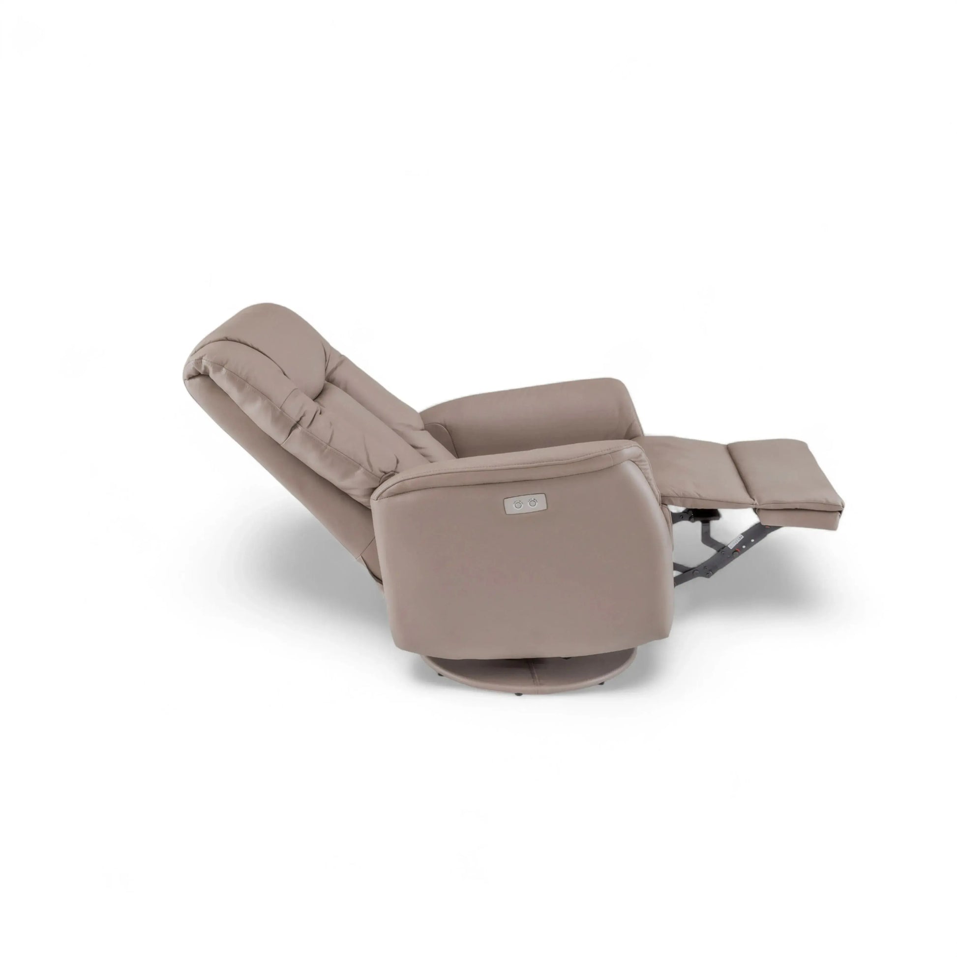 Poltrona Elétrica Atlas em couro taupe com modo balanço, chaise extensível e sistema lifting
