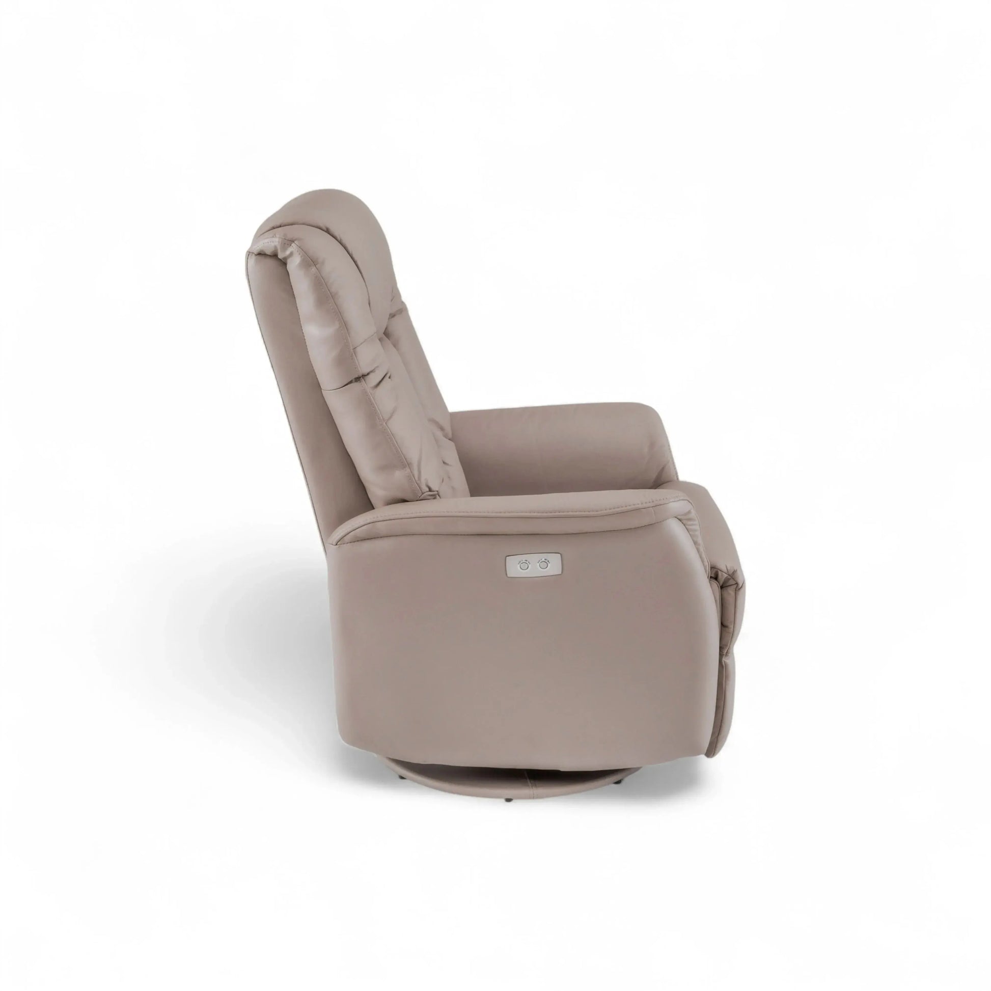 Poltrona Elétrica Atlas em couro taupe com modo balanço, chaise extensível e sistema lifting