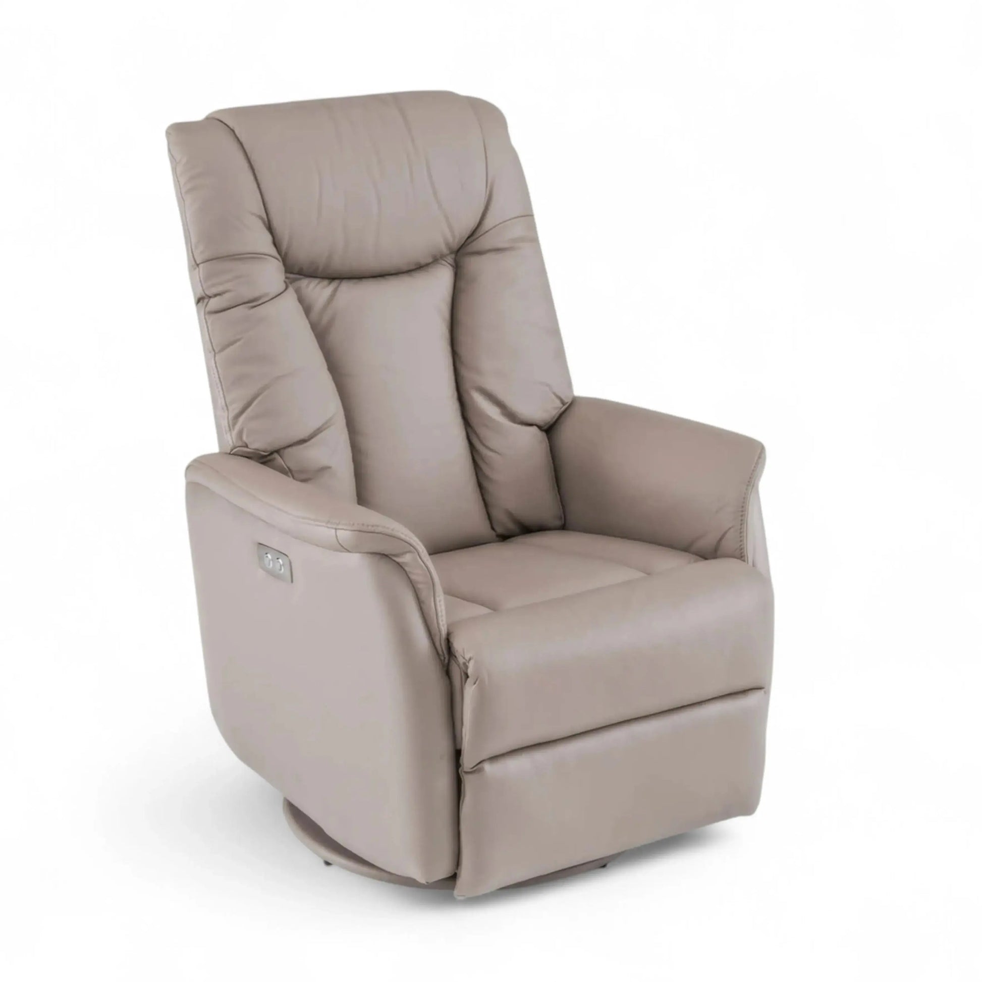 Poltrona Elétrica Atlas em couro taupe com modo balanço, chaise extensível e sistema lifting