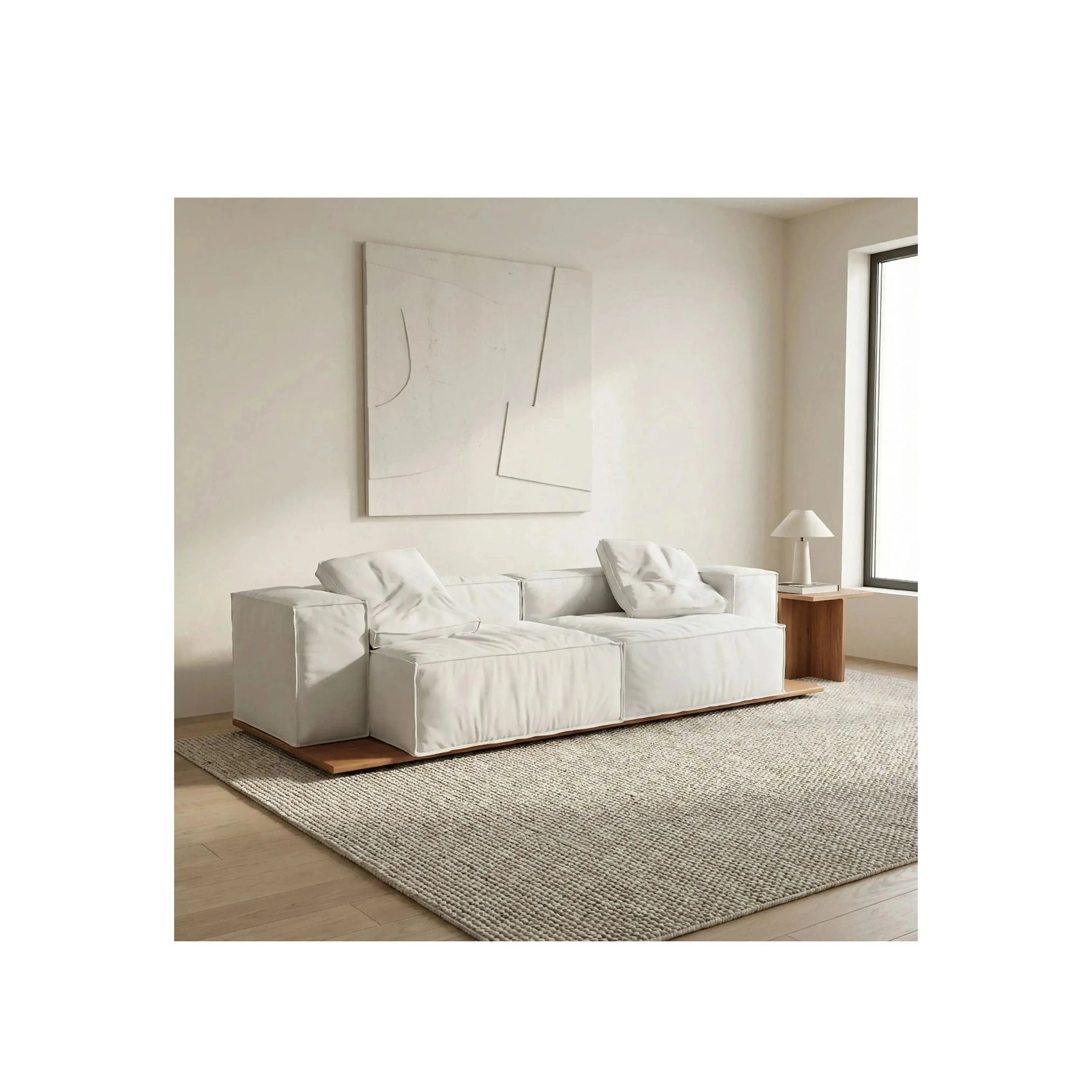 Sofá Aura Noa Living – sofá de design orgânico com base em madeira maciça e braço amplo