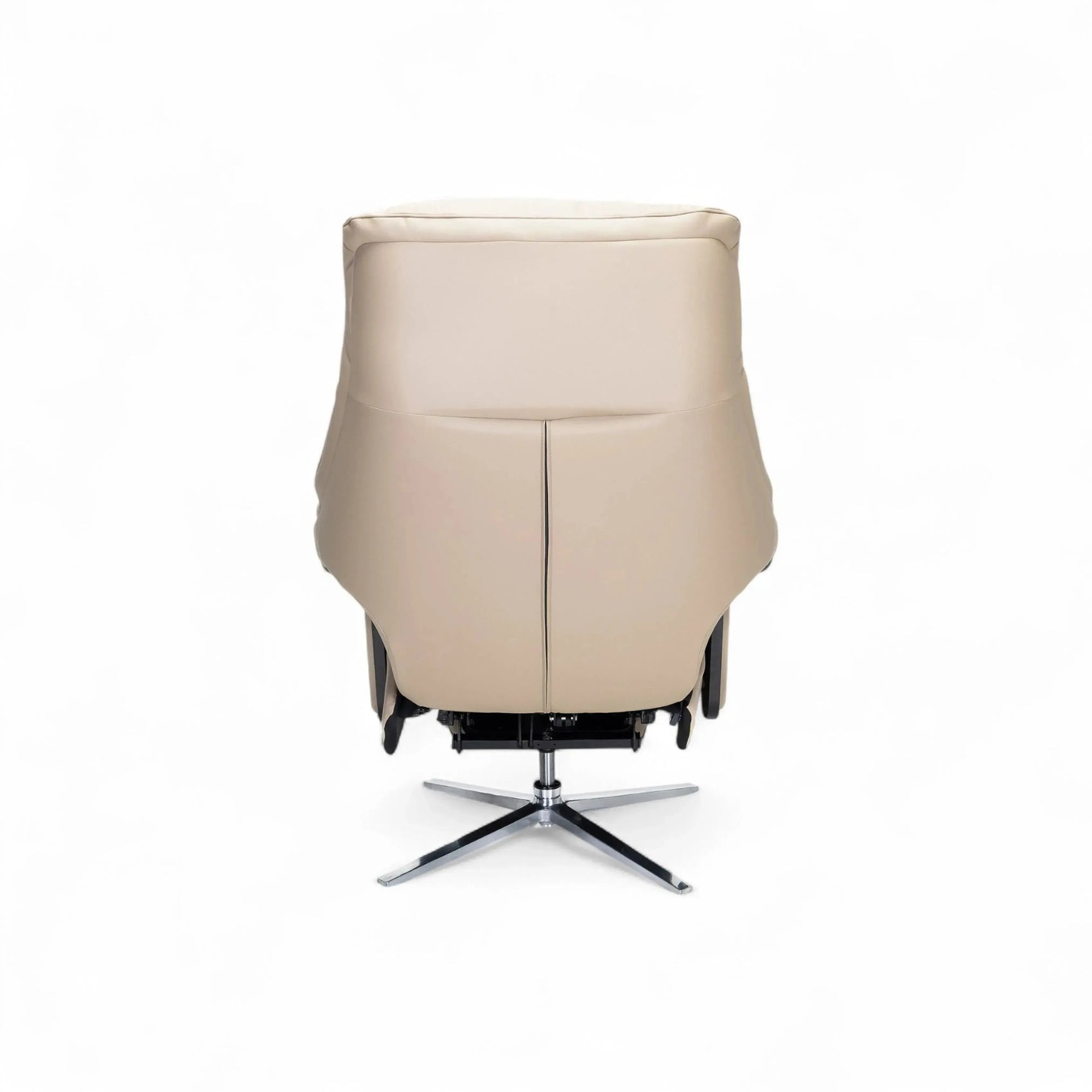 Poltrona Elétrica Aurora – poltrona em couro nude com chaise elétrico e base metálica giratória