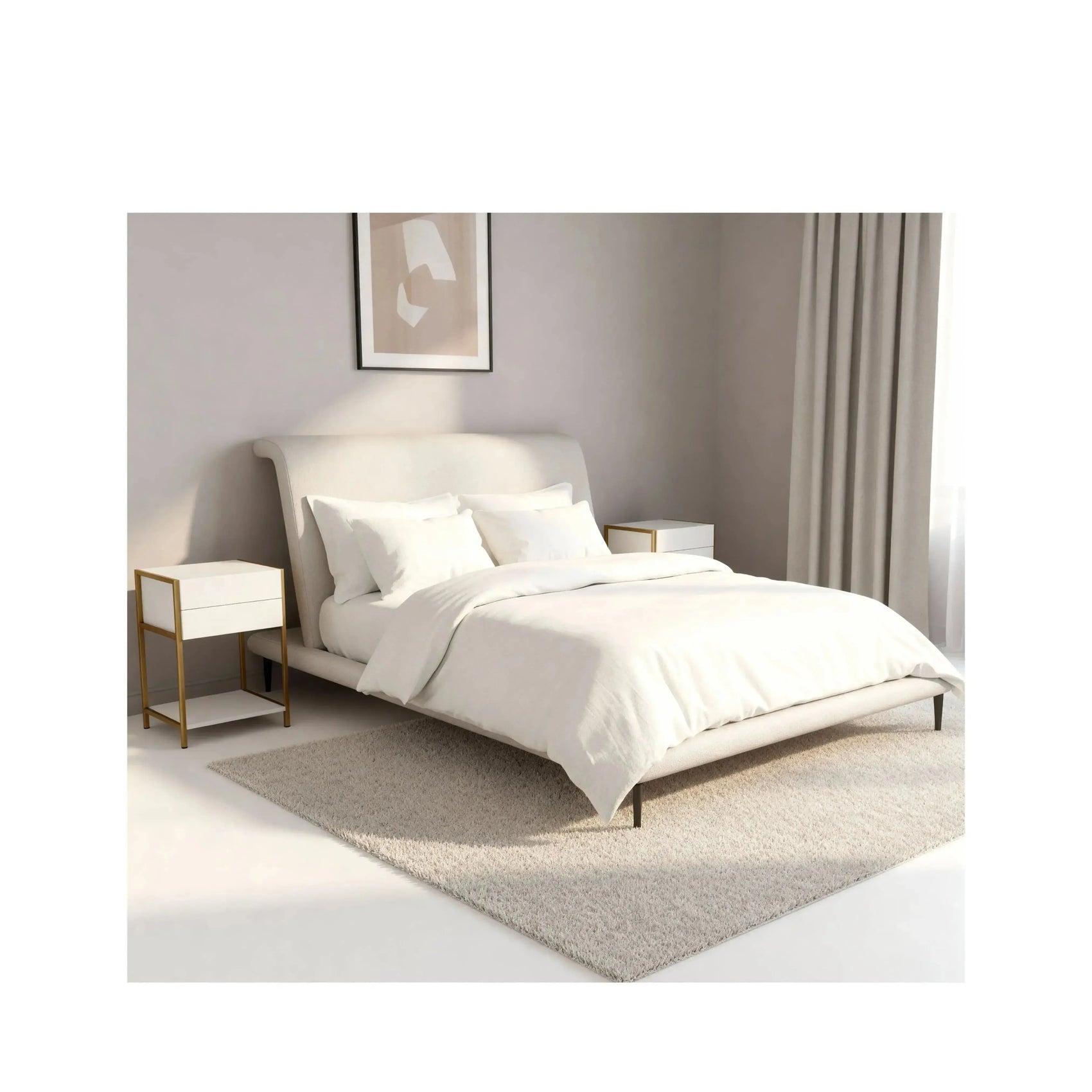 Cama Ayla – cama estofada com bordas arredondadas e design suave