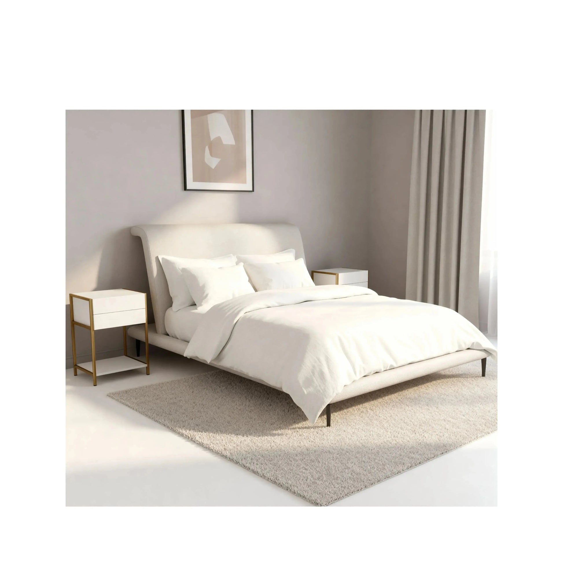 Cama Ayla – cama estofada com bordas arredondadas e design suave