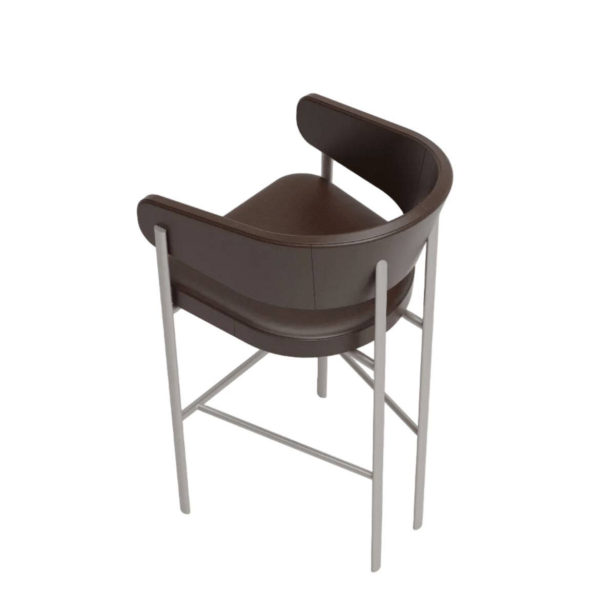 Banqueta alta com braços de encosto curvo contínuo envolvendo o assento, vista superior posterior
