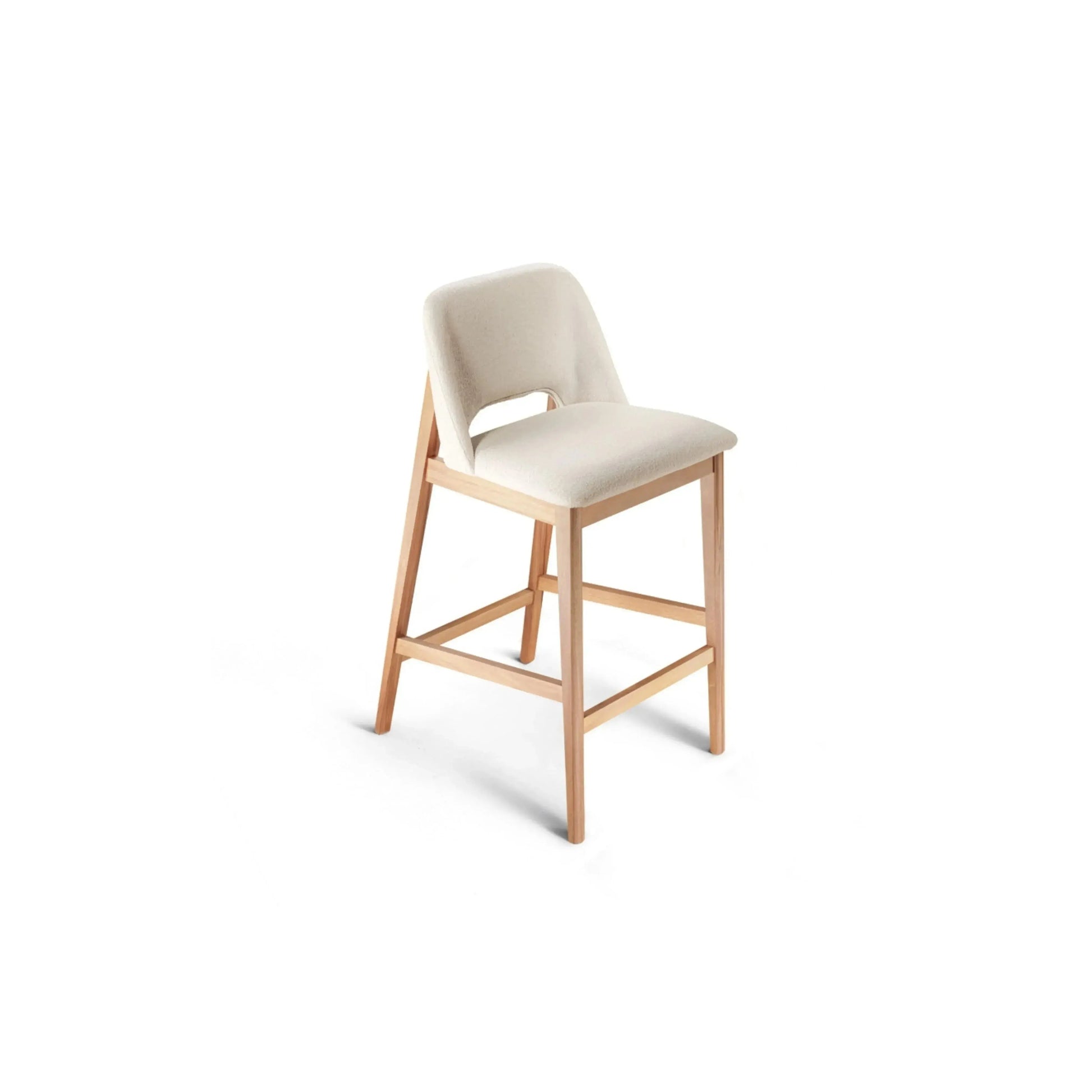 Banqueta Vênus – banqueta estofada em linho com pés em madeira e design elegante