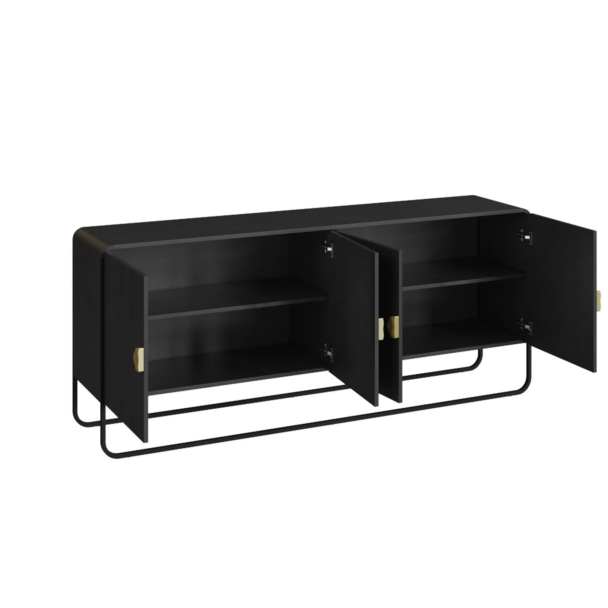 Balcão Buffet Dalia 180cm acabamento Nero/Preto com 4 portas e pés metálicos