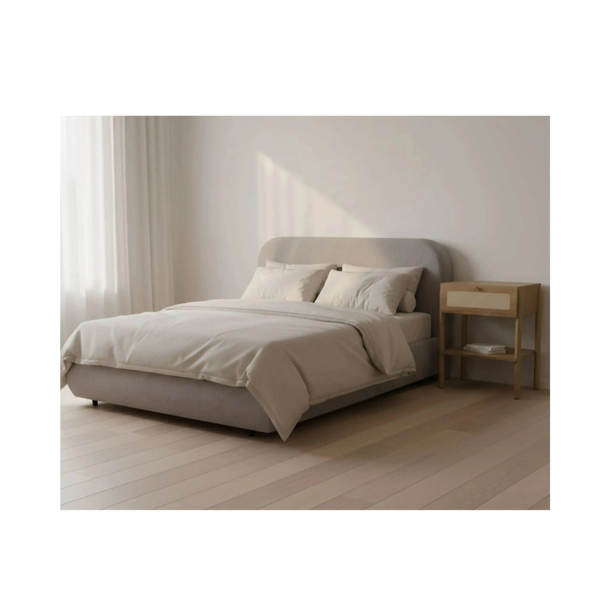 Cama Brio – cama estofada com design contemporâneo de linhas marcantes em linho ou bouclé
