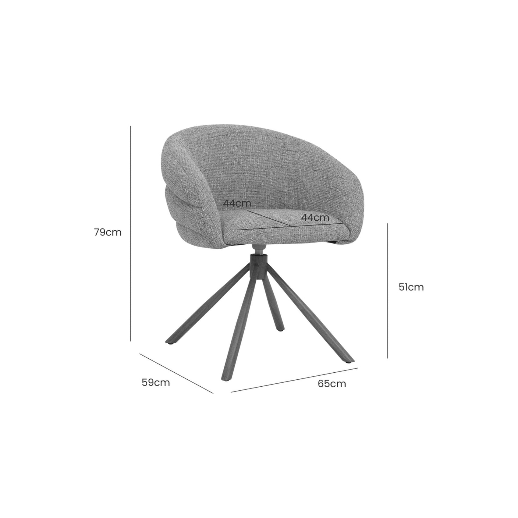 Cadeira giratória estofada bege claro com medidas 79x65x51 cm e base de quatro pés