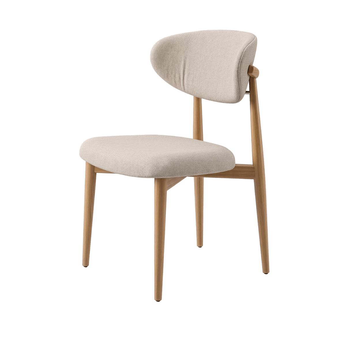 Cadeira de encosto oval estofado e assento acolchoado com estrutura e pés de madeira