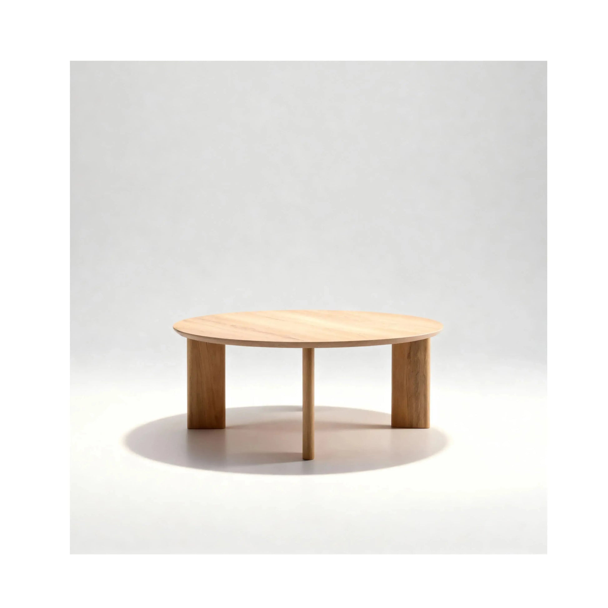 Mesa de Centro Caia Hanover – mesa redonda com acabamento amadeirado para sala de estar