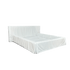 Cama queen com capa branca de sarja, com cabeceira e base estofada