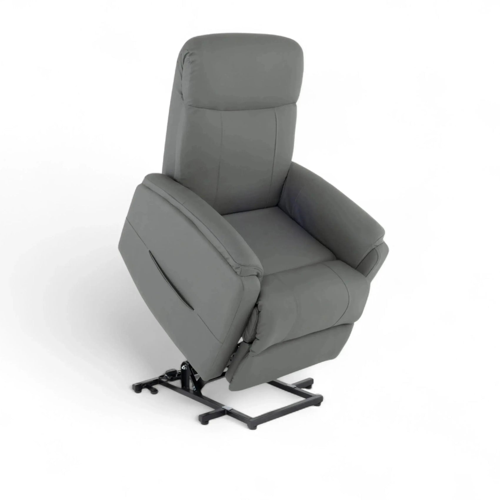 Poltrona Elétrica Cedro em courino cinza chumbo com chaise extensível e sistema lifting