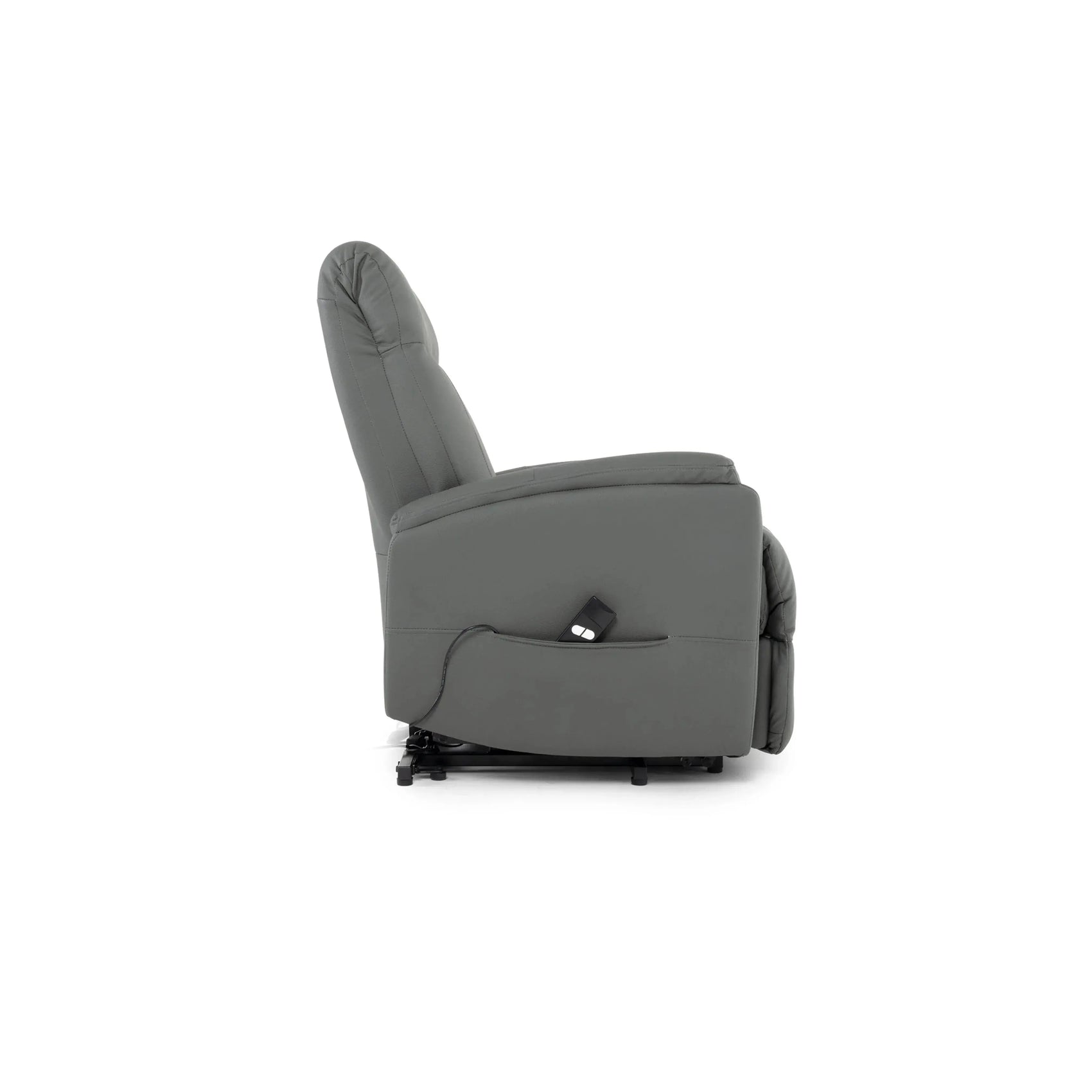 Poltrona Elétrica Cedro em courino cinza chumbo com chaise extensível e sistema lifting