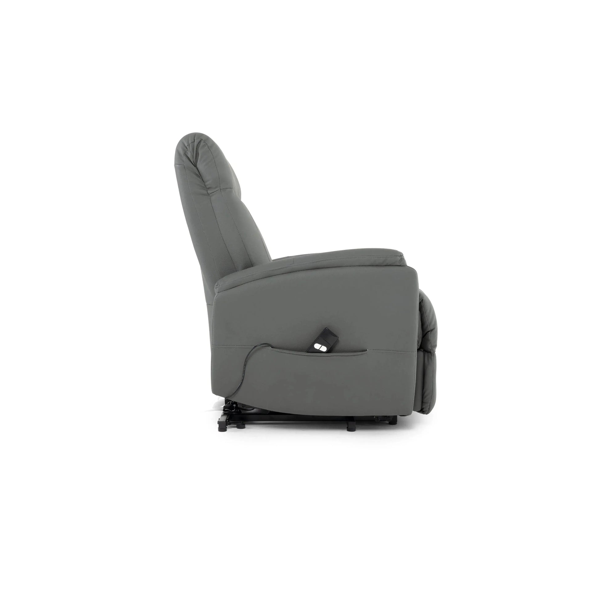 Poltrona Elétrica Cedro em courino cinza chumbo com chaise extensível e sistema lifting