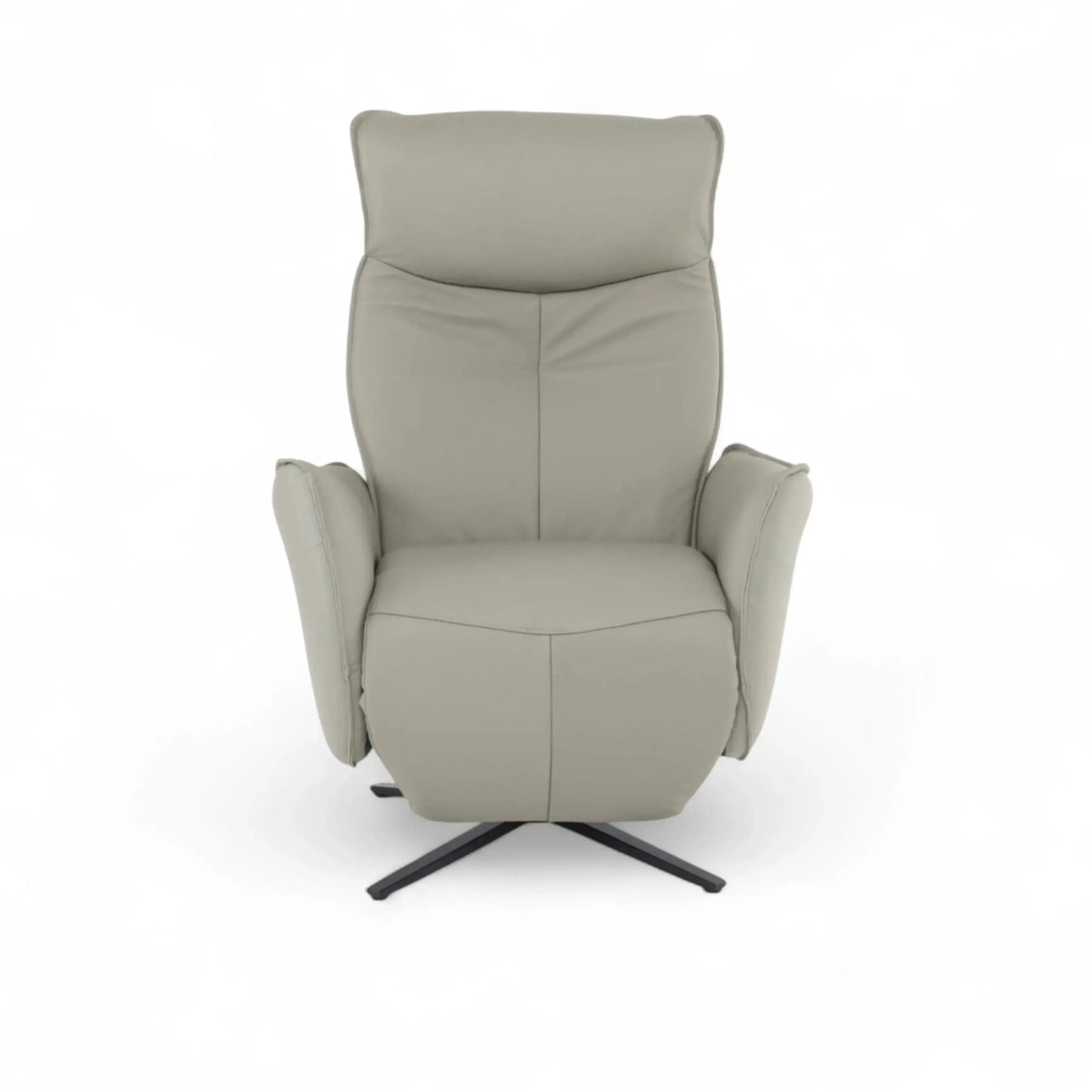 Poltrona Reclinável Celeste em couro cinza com chaise extensível e base metálica eletrostática