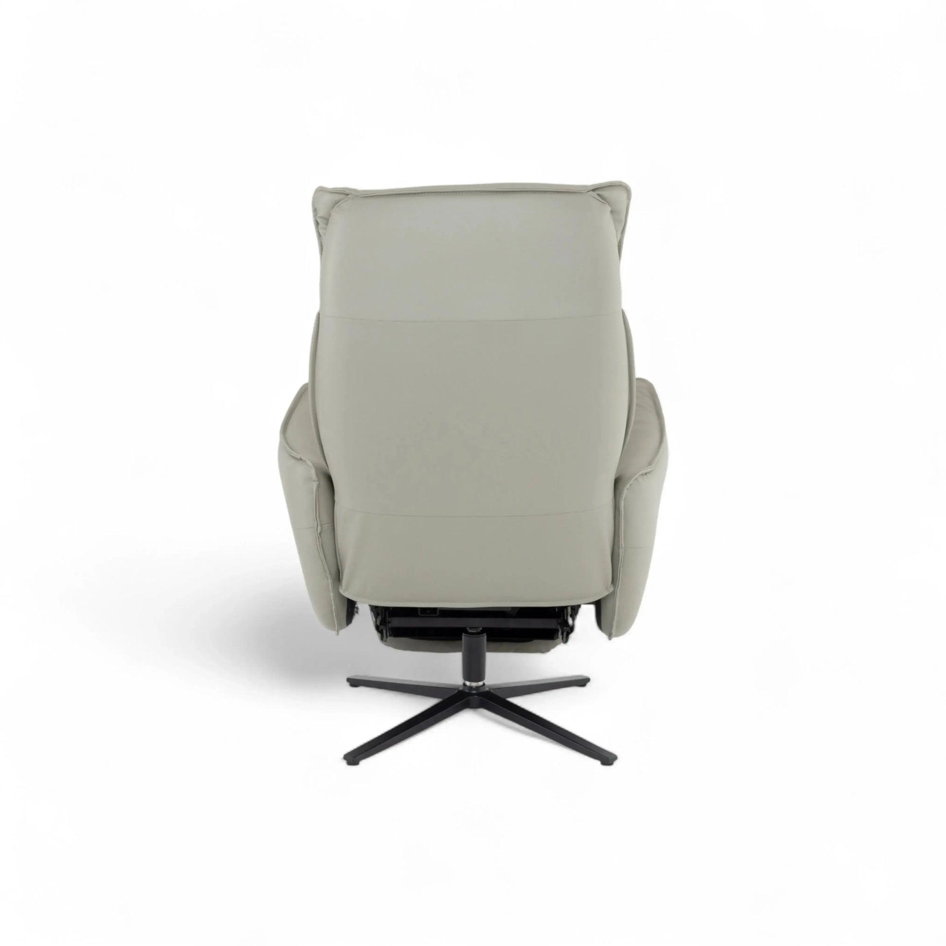 Poltrona Reclinável Celeste em couro cinza com chaise extensível e base metálica eletrostática