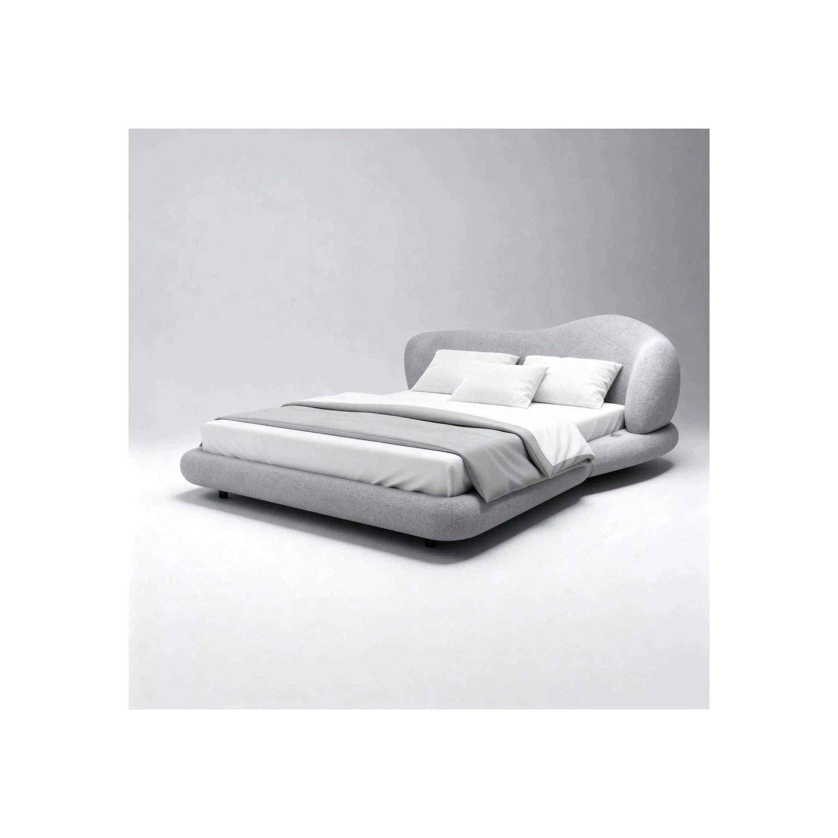 Cama Celeste – cama estofada com cabeceira curva orgânica de 100 cm