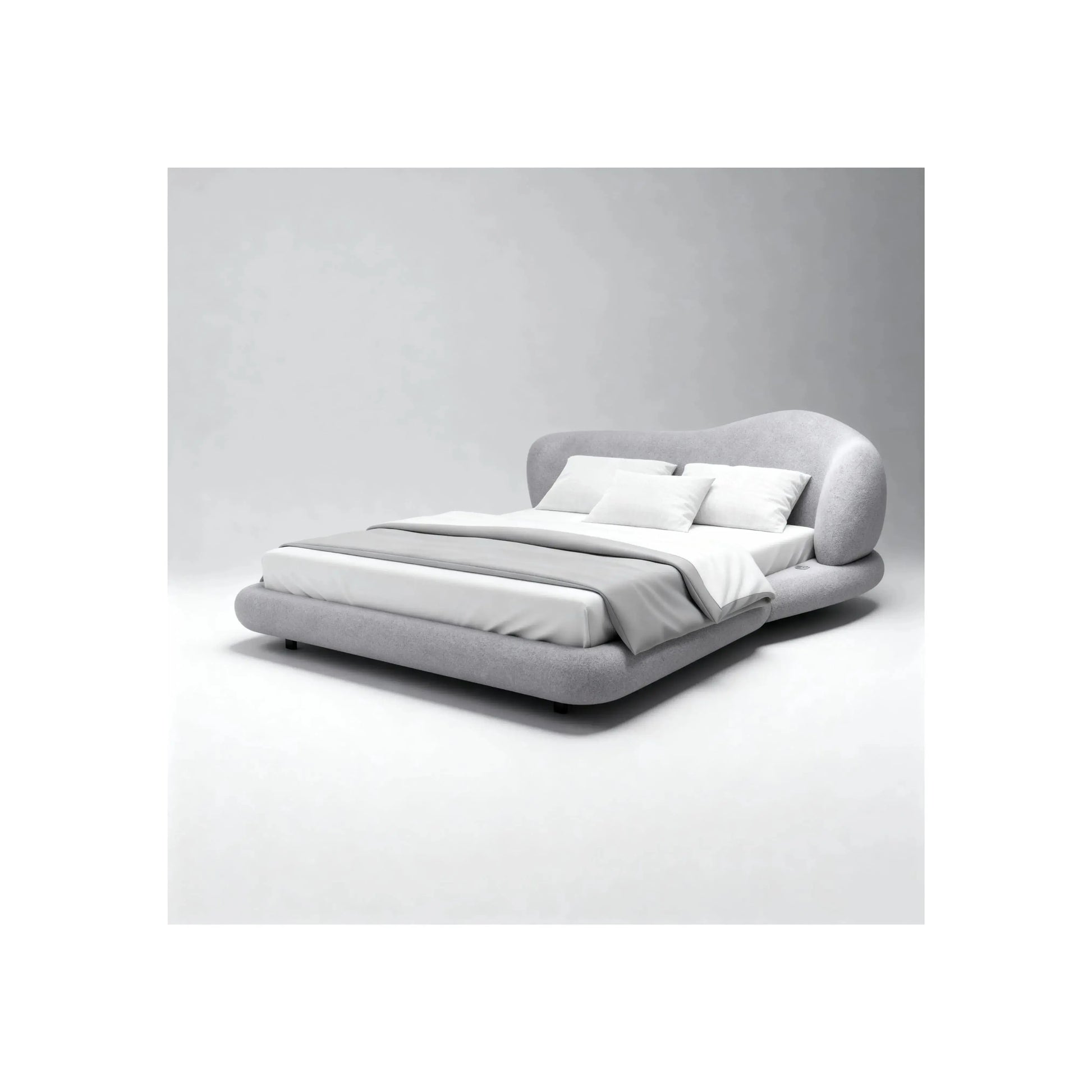 Cama Celeste – cama estofada com cabeceira curva orgânica de 100 cm