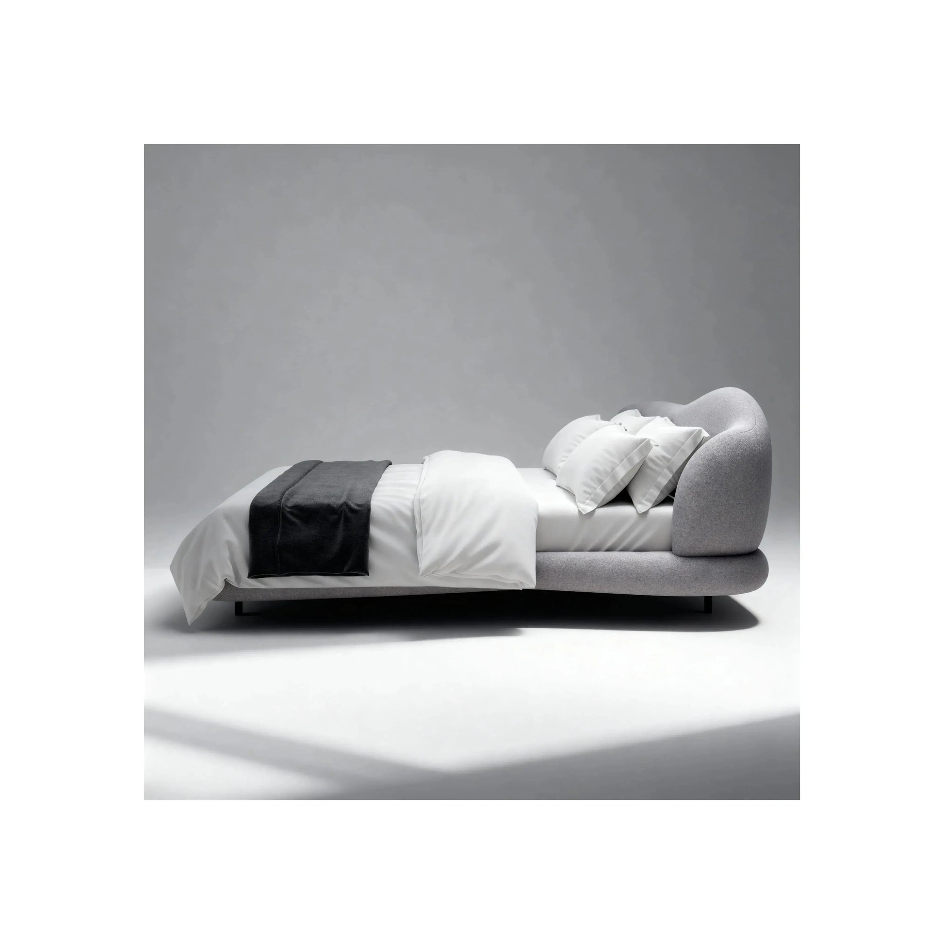 Cama Celeste – cama estofada com cabeceira curva orgânica de 100 cm