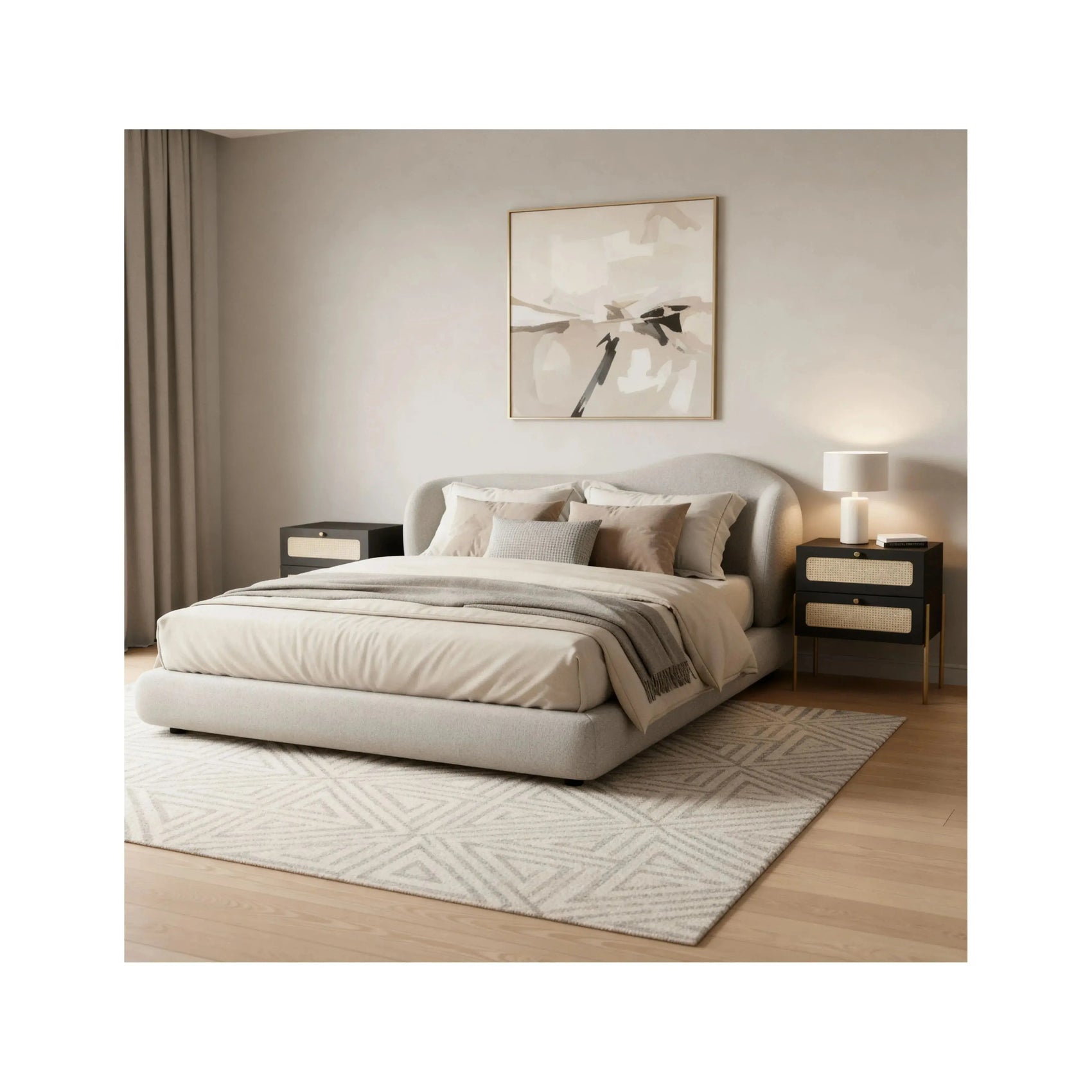 Cama Celeste – cama estofada com cabeceira curva orgânica de 100 cm