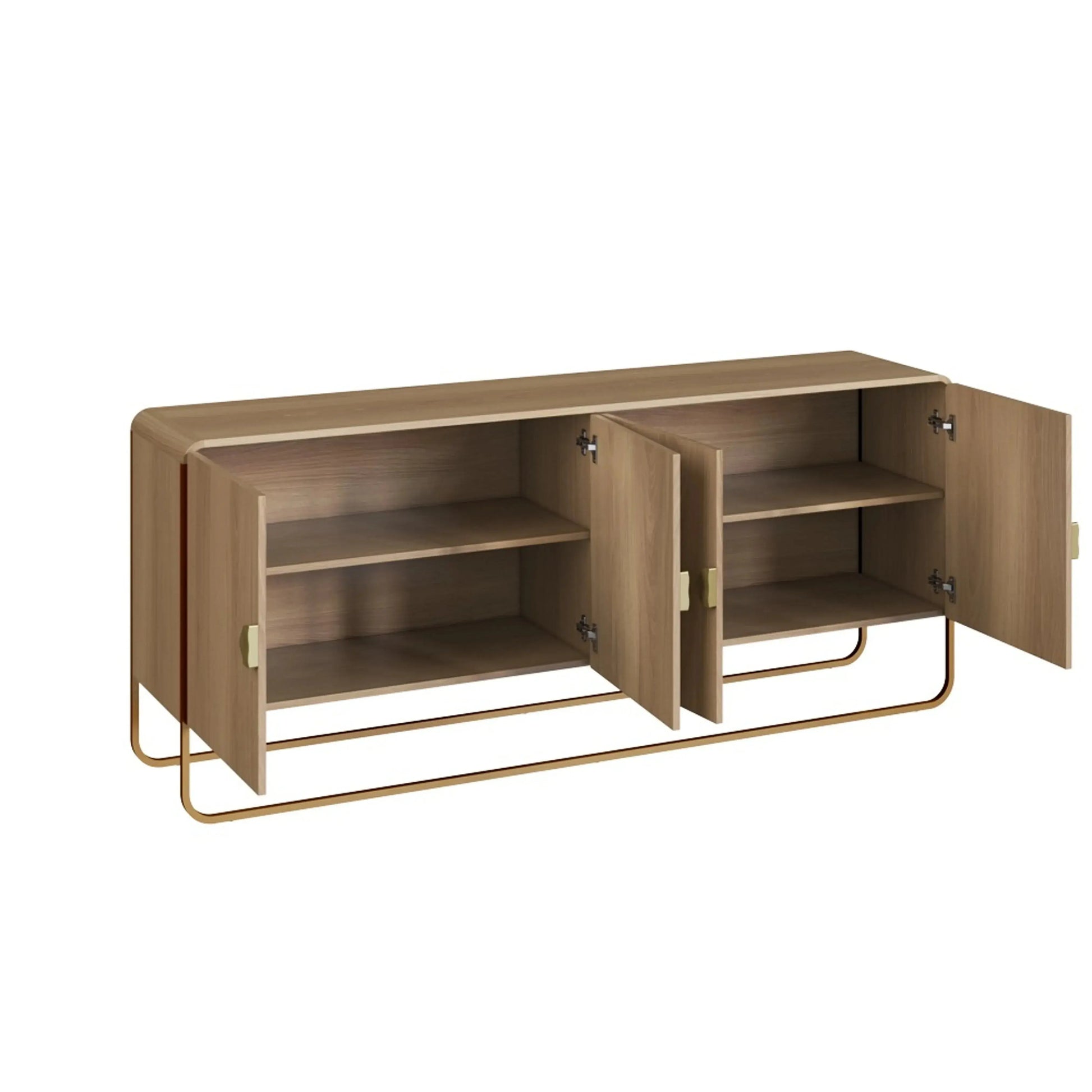 Balcão Buffet Dalia 180cm acabamento Hanover/Dourado com 4 portas e pés metálicos dourados