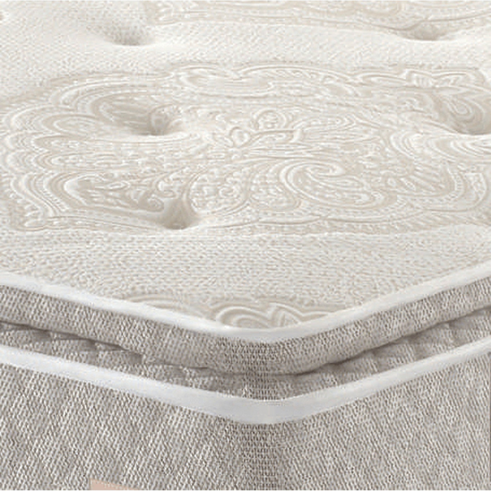 Colchão Asti branco com detalhe de tecido superior em relevo e desenhos