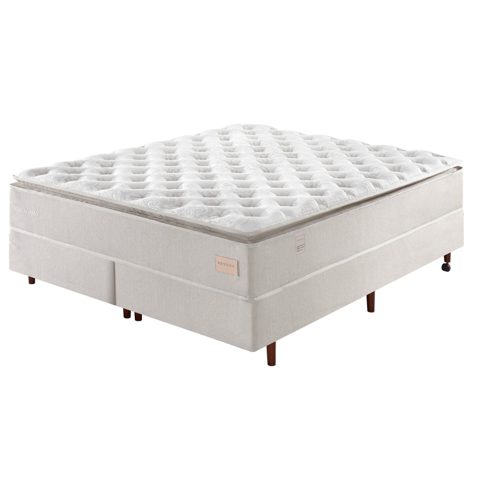 Colchão branco com base retangular, pés e superfície com relevos