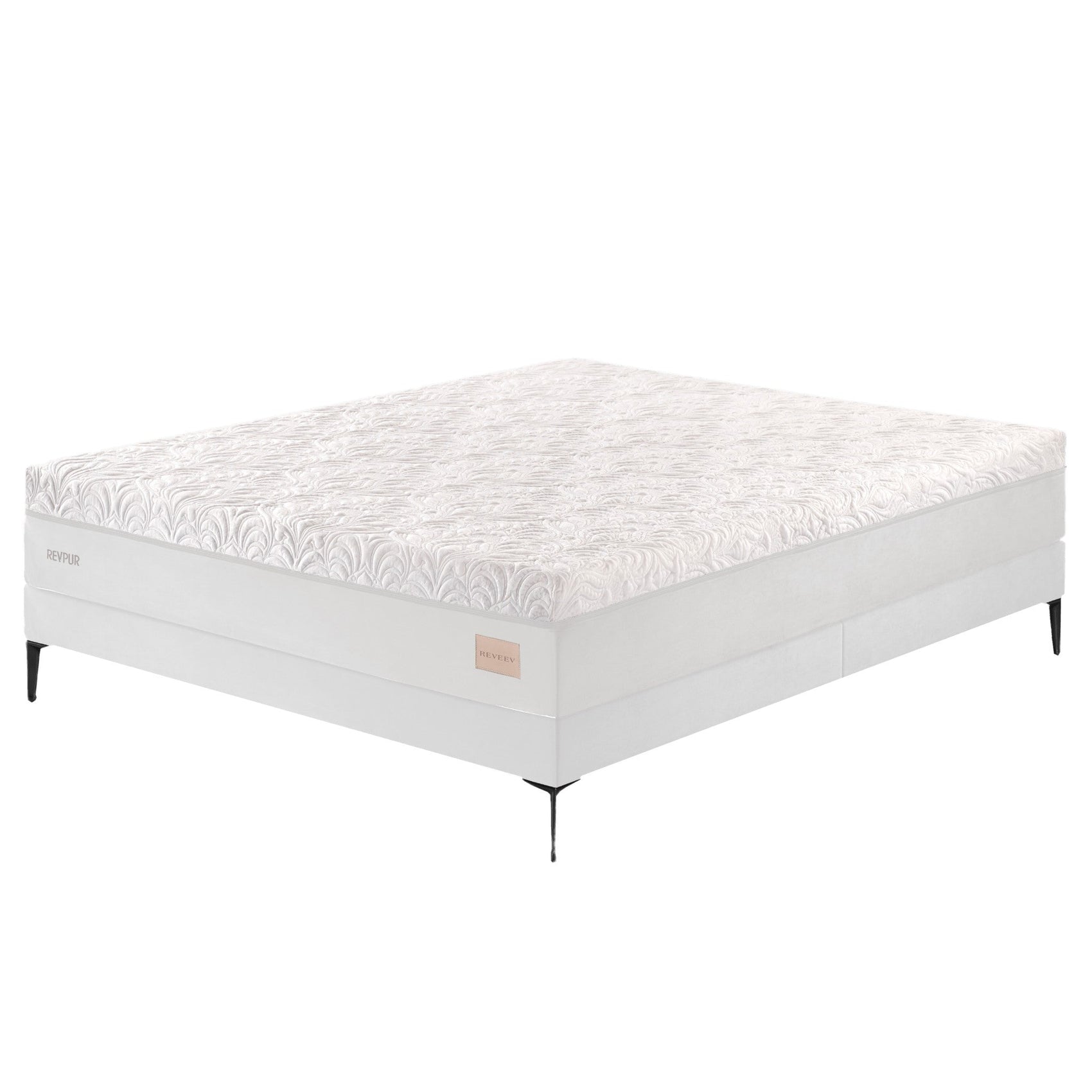 Colchão Revpur branco com bordas laterais e pés pequenos na base