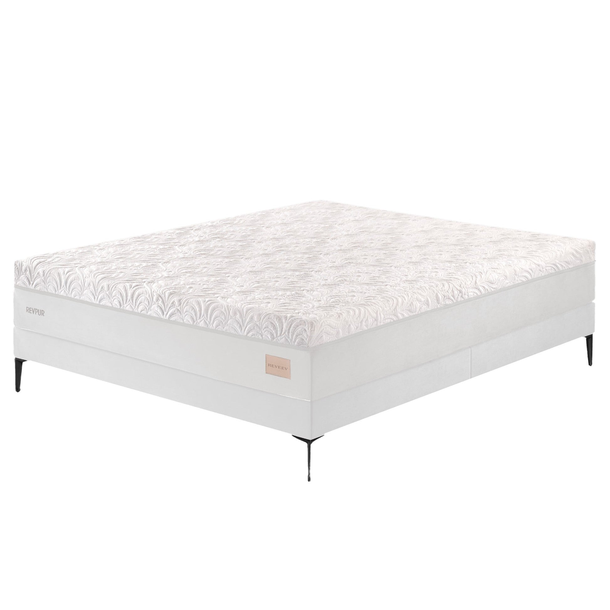 Colchão Revpur branco com bordas laterais e pés pequenos na base