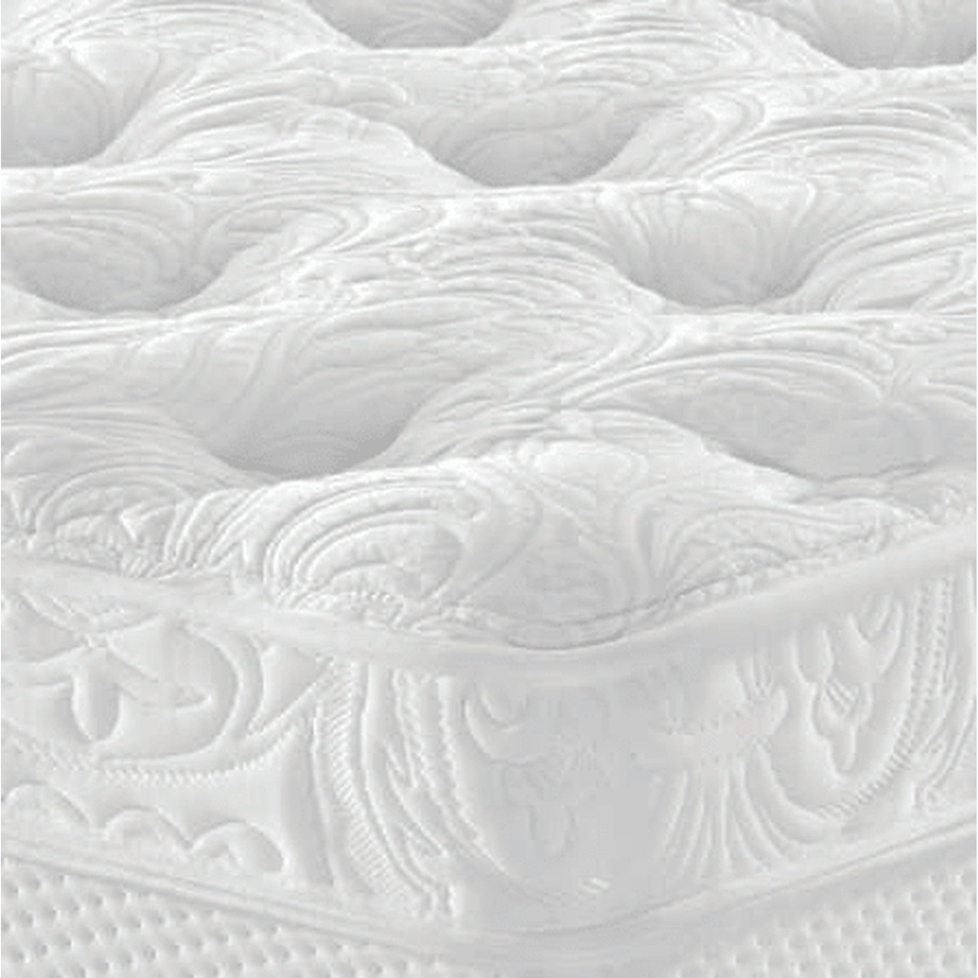 Colchão branco com relevo de matelassê na superfície e ondas embossadas